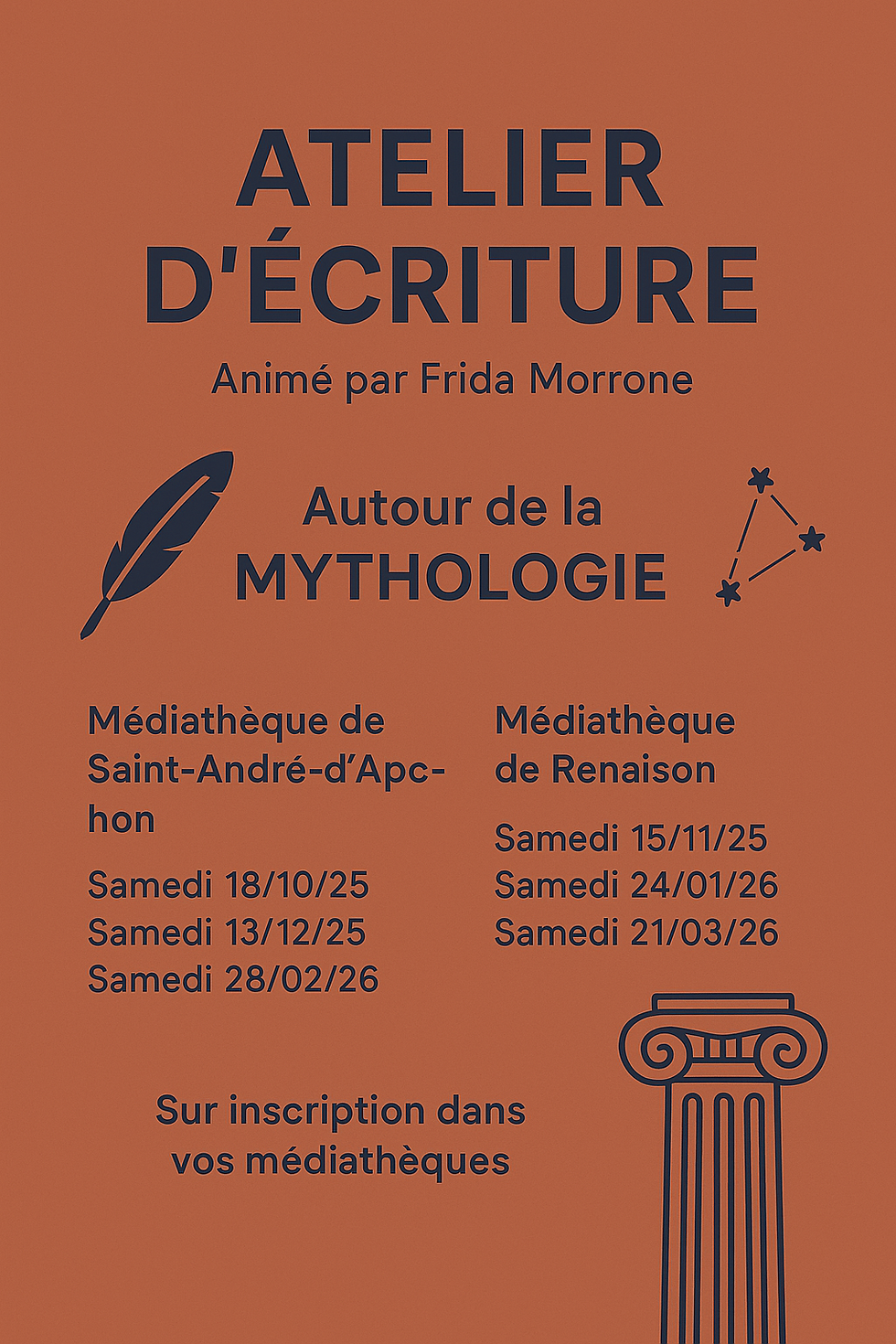 Atelier écriture “Mythes sans les mites” de Frida Morrone
