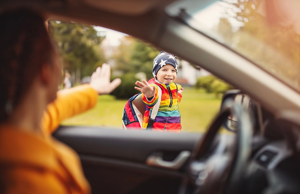 Child waves goodbye to parent from outside the car near school, symbolizing the personal responsibility behind security preparedness.