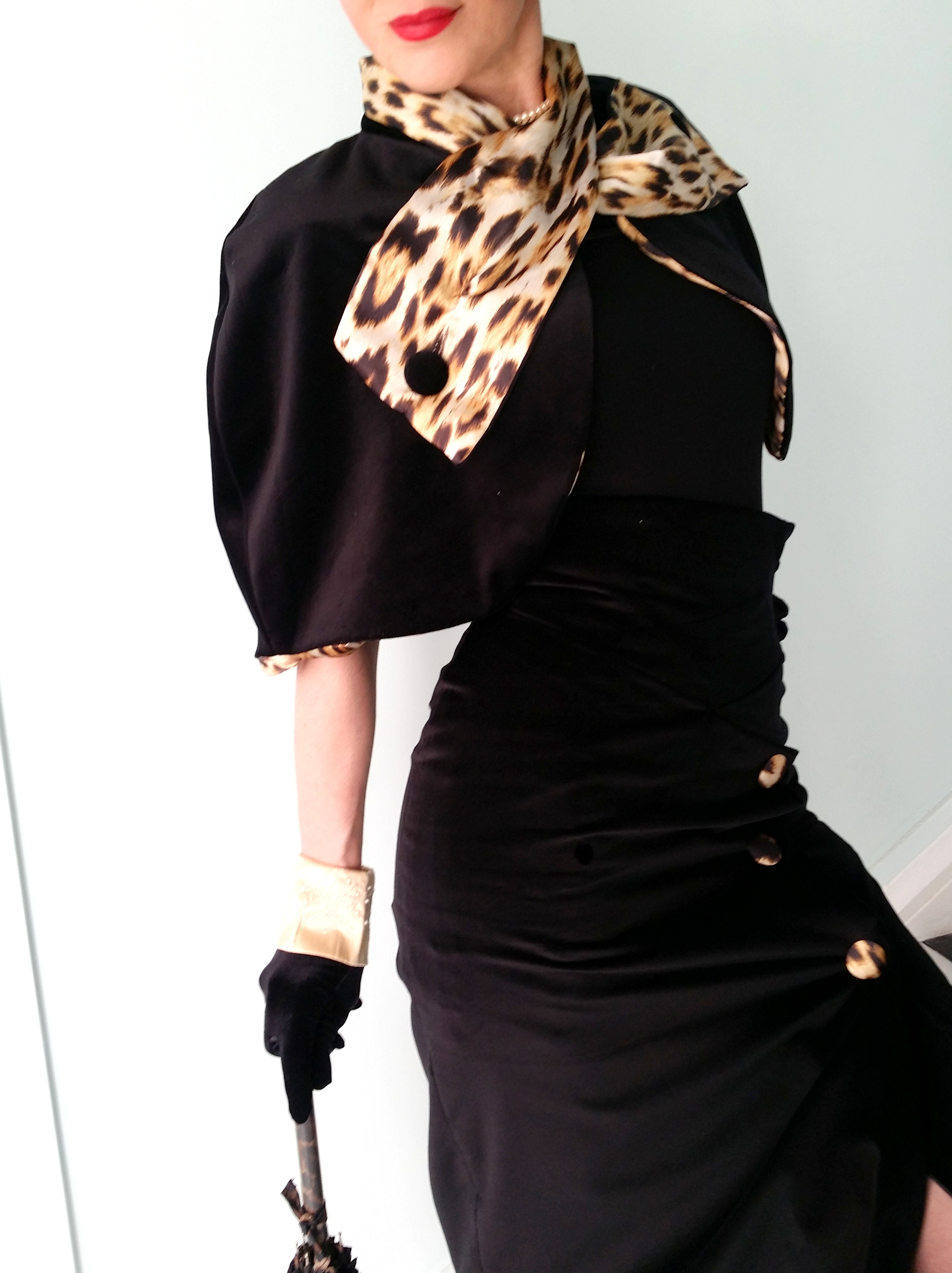 The 'Ava' Black Velvet and Leopard print Cape
