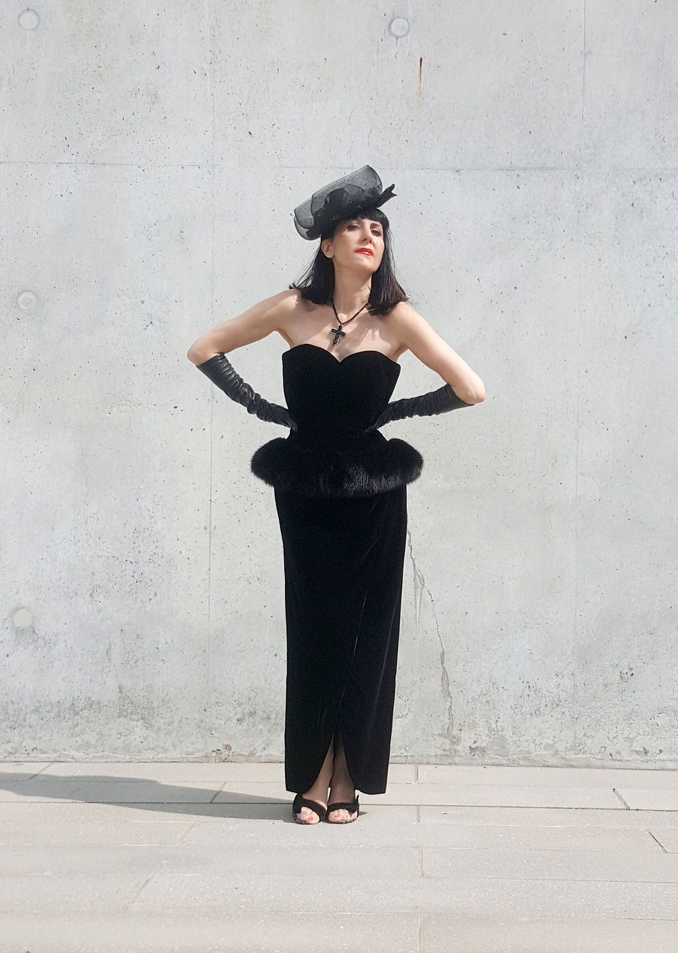 Thumbnail: Sensational ankle length 1980s vintage Victor Costa silk velvet fur gown couture