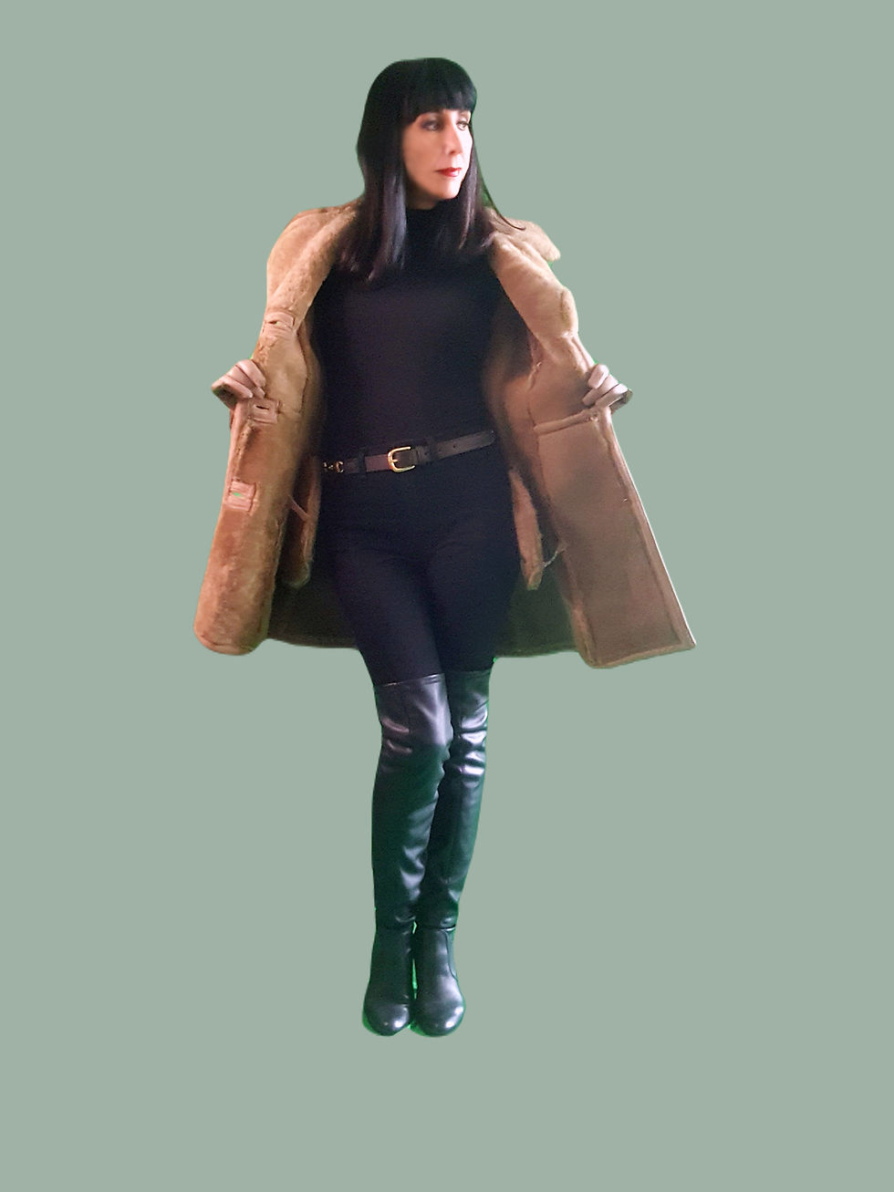 Thumbnail: vintage 1970s fit and flare pale beige uber soft sheepskin jacket / coat