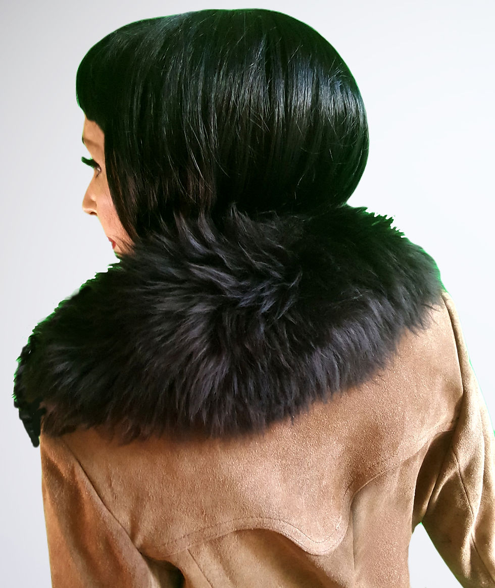 Thumbnail: 1970s suede & sheepskin fur collar double breast 'loose' fit flare -Super-fly!