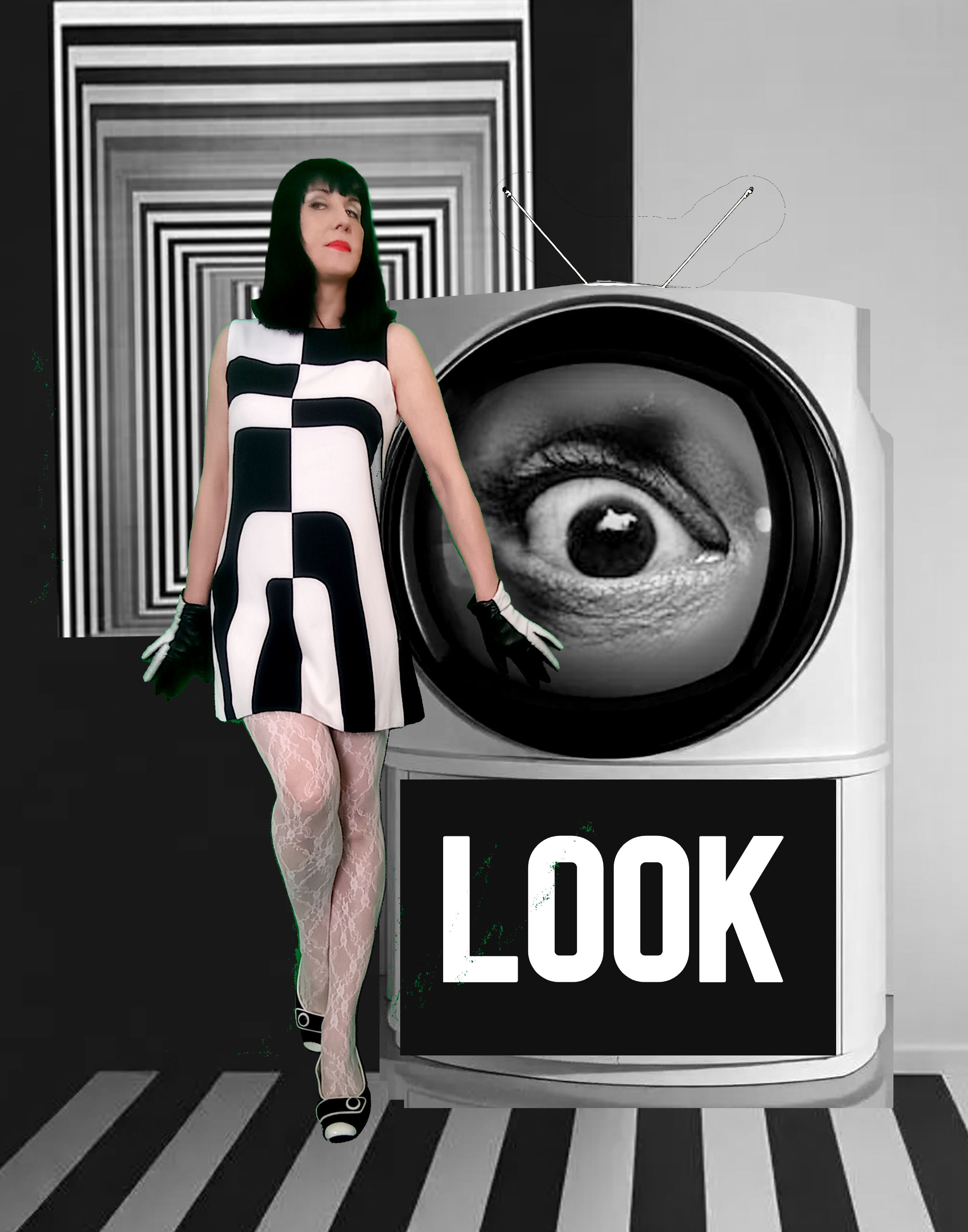 Vintage Iconic Velvet Illusion Black White Op Art Y2K does 1960s quality dress