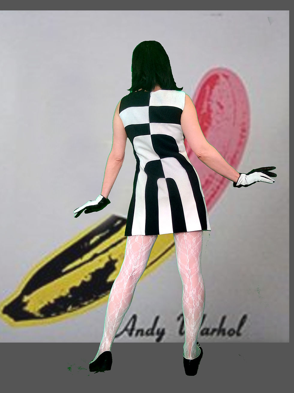 Thumbnail: Vintage Iconic Velvet Illusion Black White Op Art Y2K does 1960s quality dress