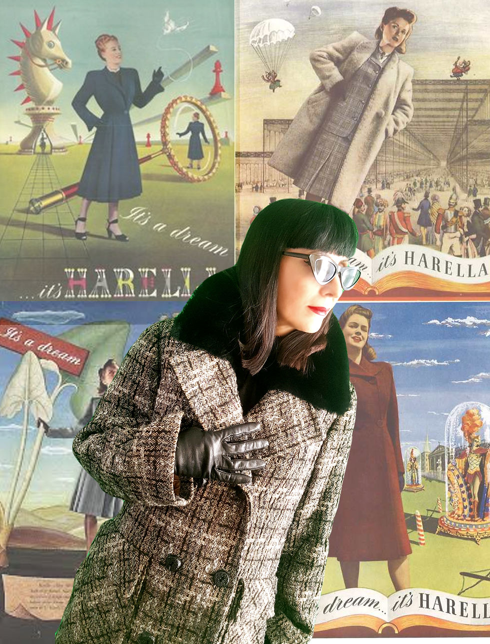 Thumbnail: Vintage Harella 1960s atomic weave coat wool & viscose black real sheepskin fur