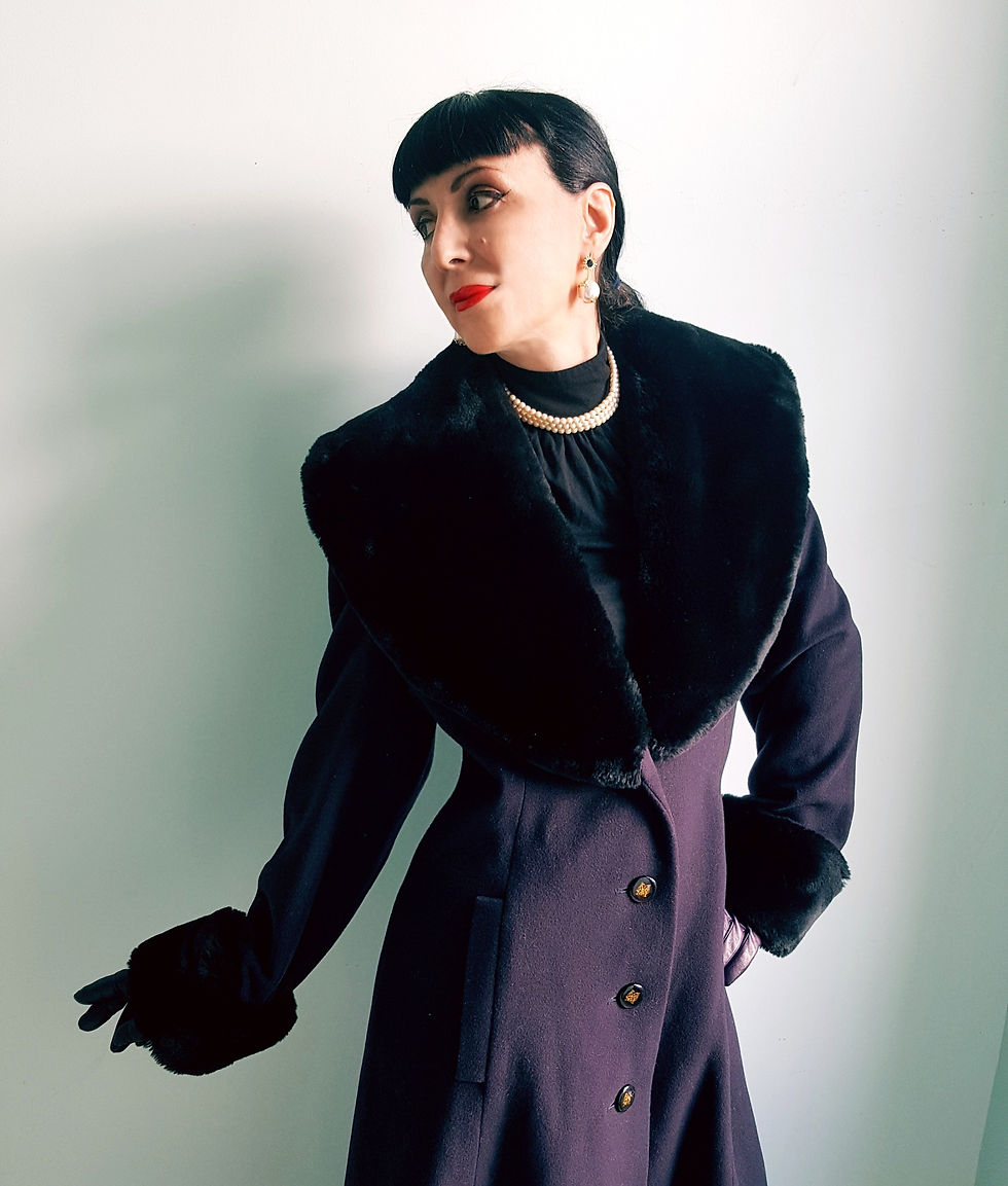 Thumbnail: Stunning Purple Mansfield Cashmere Wool & faux fur fit & flare coat