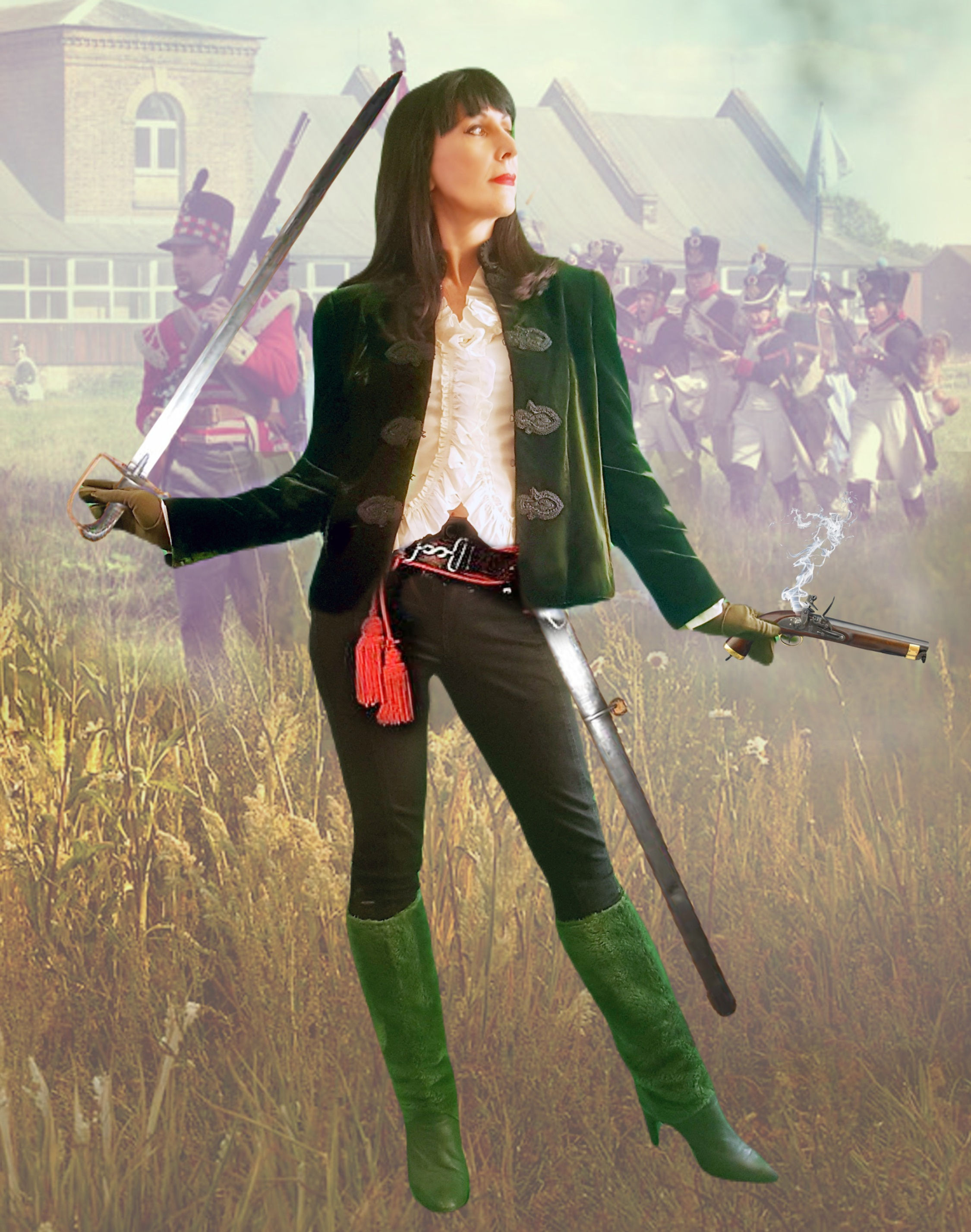 Vintage dark green & black Rena Lange silk velvet braid military 'Sharpe' look