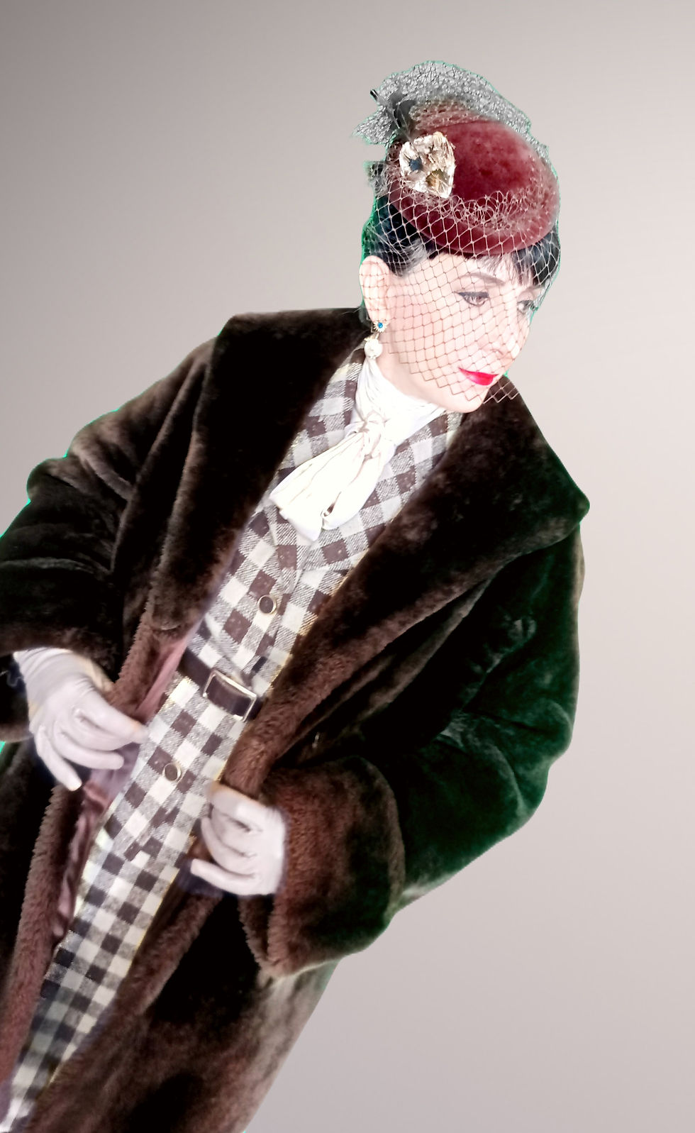 Thumbnail: Vintage 1950s Mouton  'Beaver Lamb' (sheepskin) fur coat dark brown rockabilly