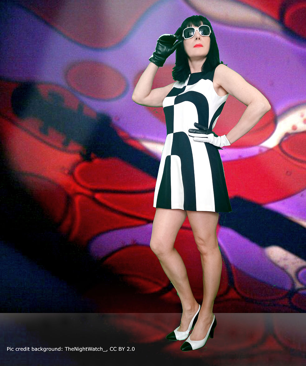 Thumbnail: Vintage Iconic Velvet Illusion Black White Op Art Y2K does 1960s quality dress
