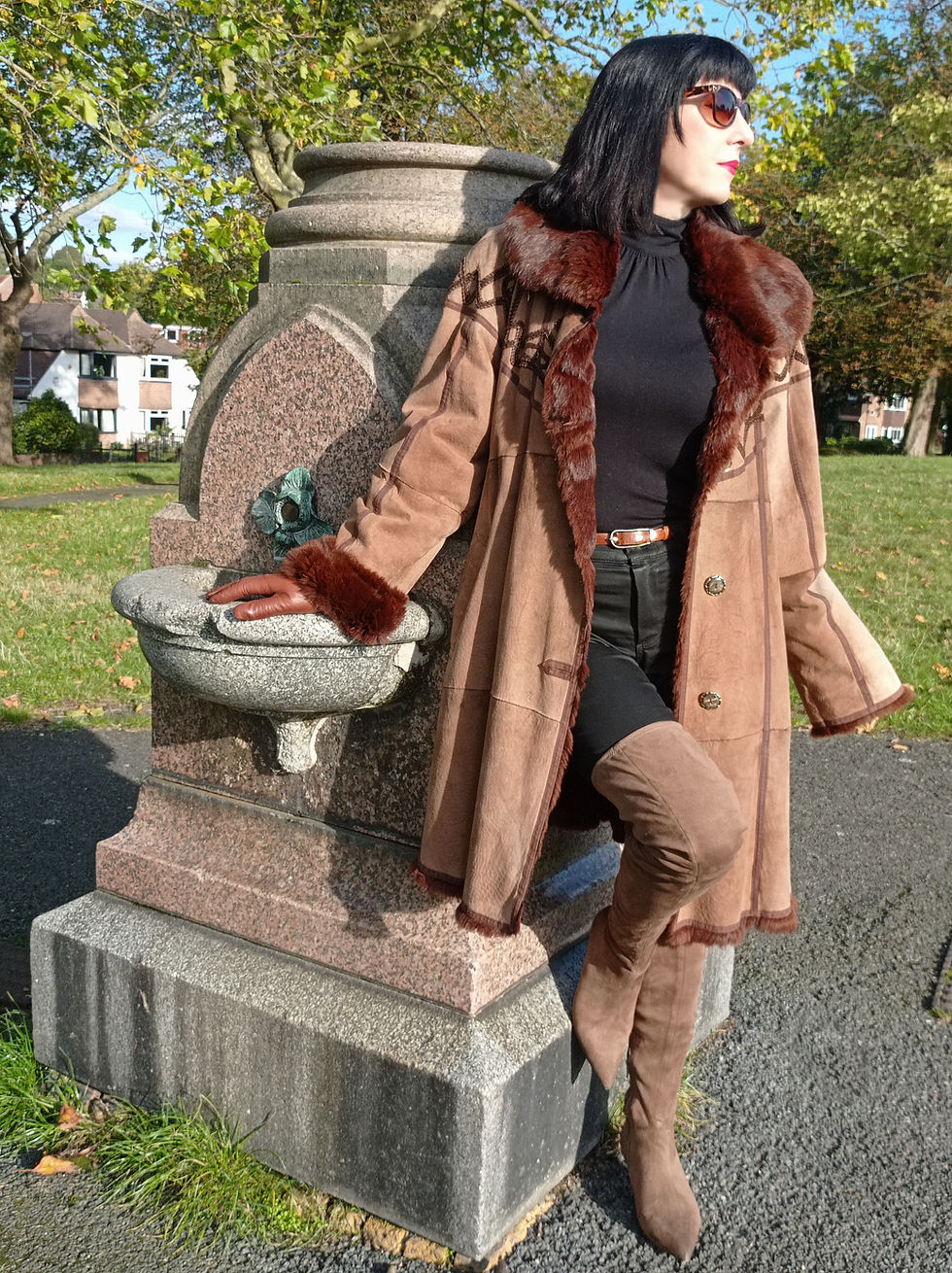 Thumbnail: Vintage 1980s 1990s Conbipel Italian brown rabbit fur lined & rabbit suede coat