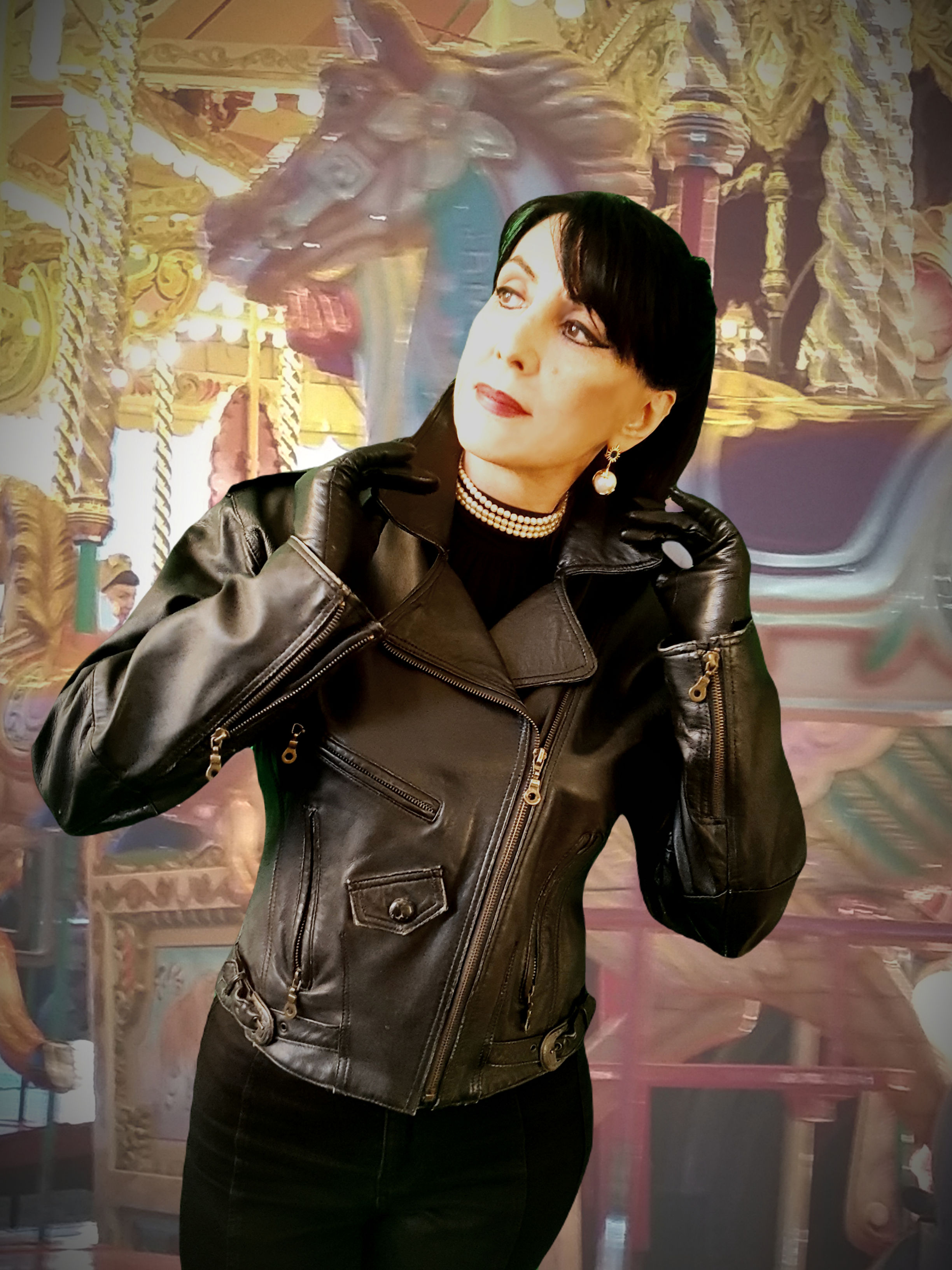 Black Leather 1980s Goth a Billy leather jacket western style buckles