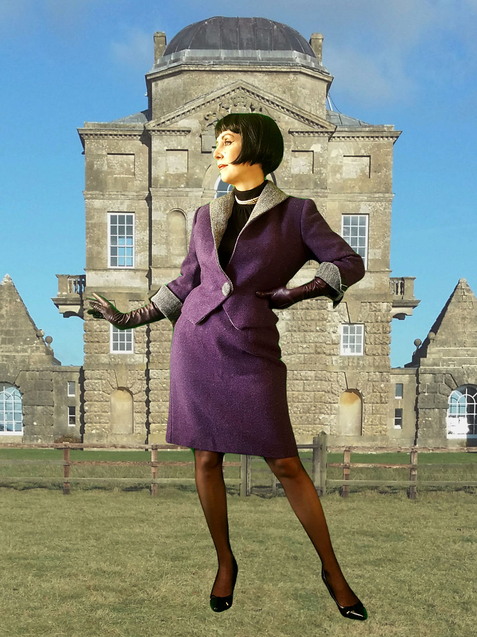 Thumbnail: Tweed with a Twist! Quirky Purple Harris Tweed, herringbone & tartan wiggle suit