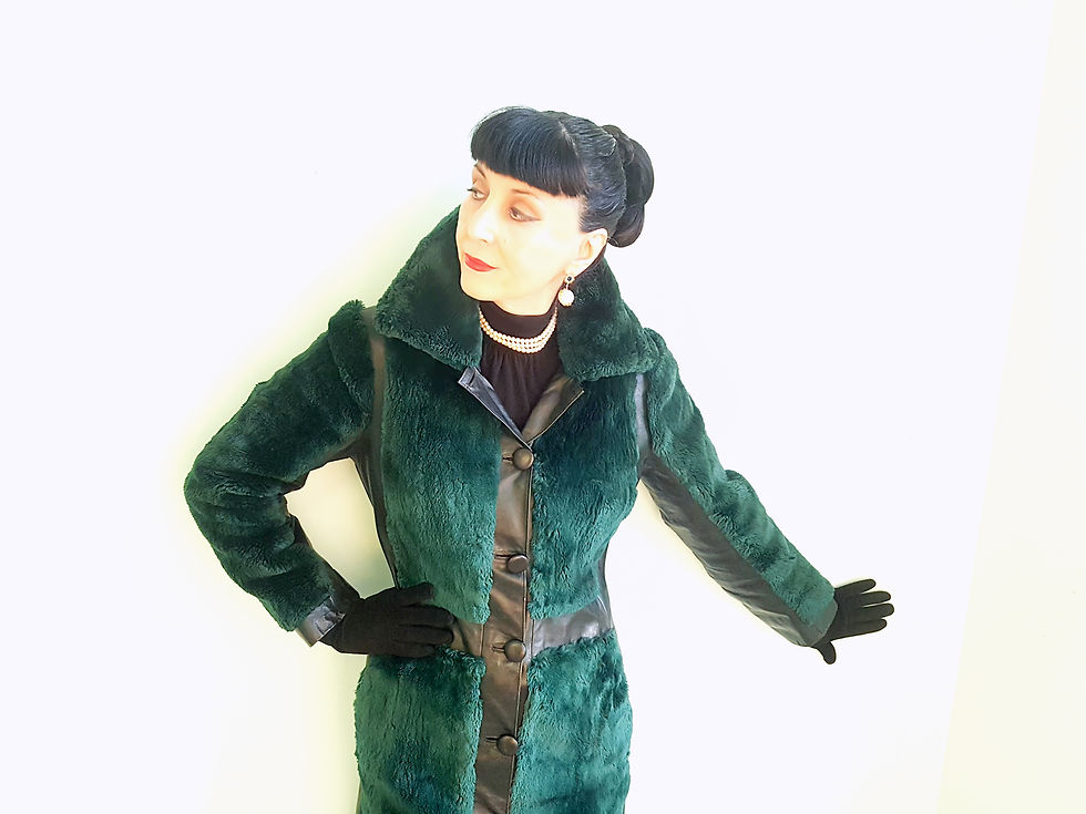 Thumbnail: Emerald Green dyed sheared coney & leather early 1970s coat