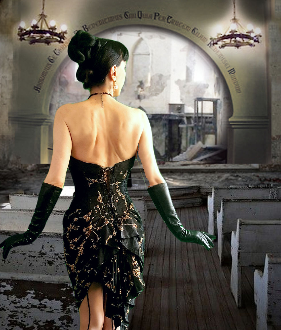 Thumbnail: Deadlier Than the Male corset SARAH WHITWORTH bustle dress bolero