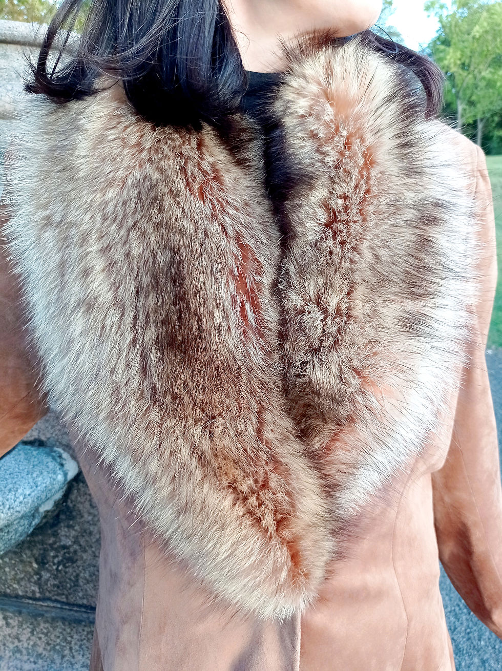 Thumbnail: Vintage Renegade Spirit Duster Coat tan soft suede buckskin raccoon coat western