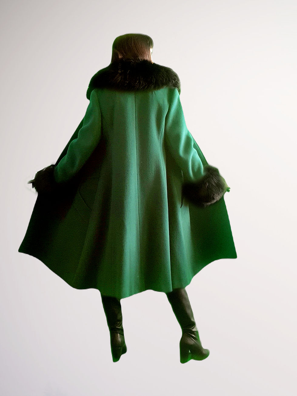 Thumbnail: RESERVED Vintage 1970s Mark Stevens green coat black sheepskin collar cuffs