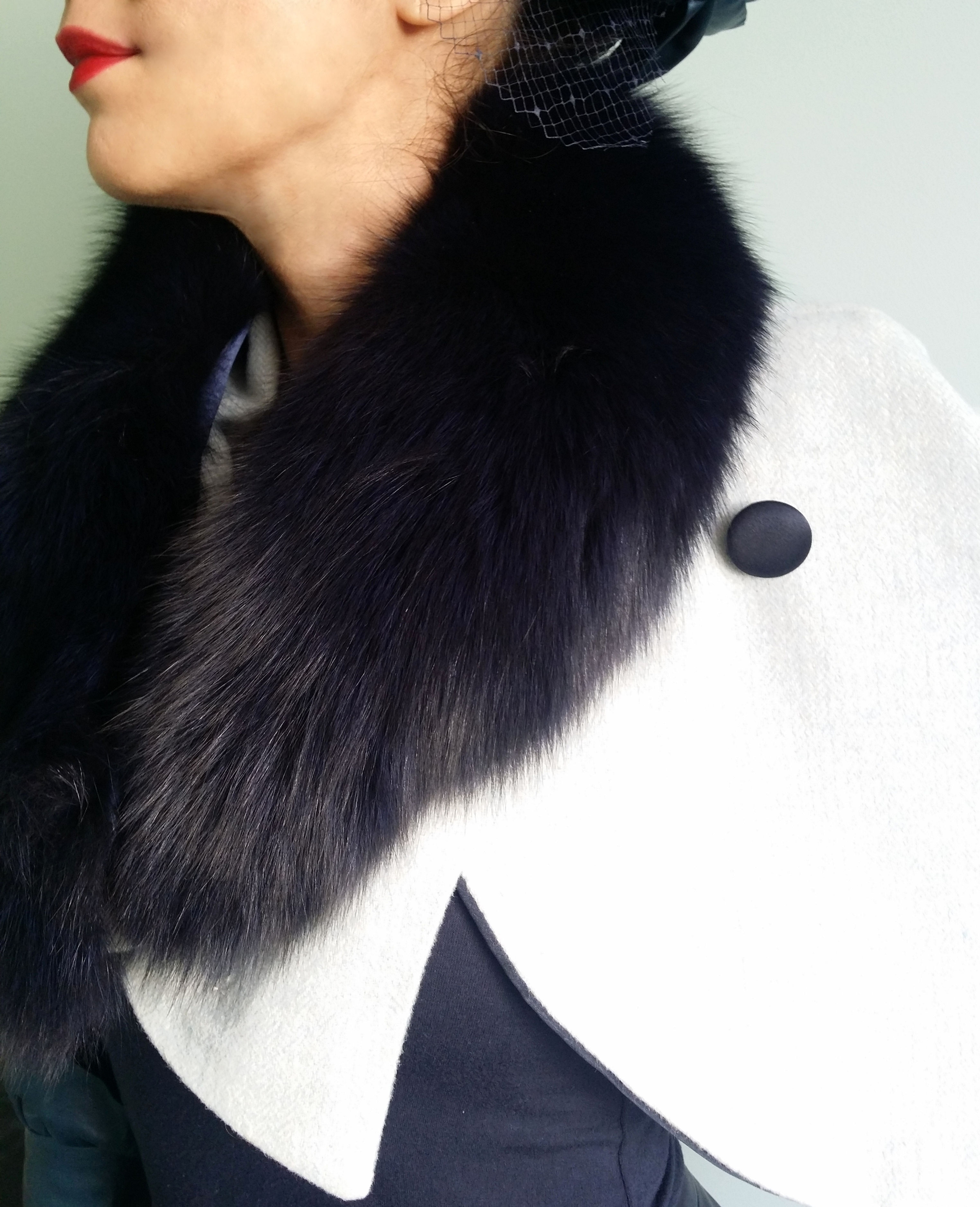 Navy Blue Fur Collar