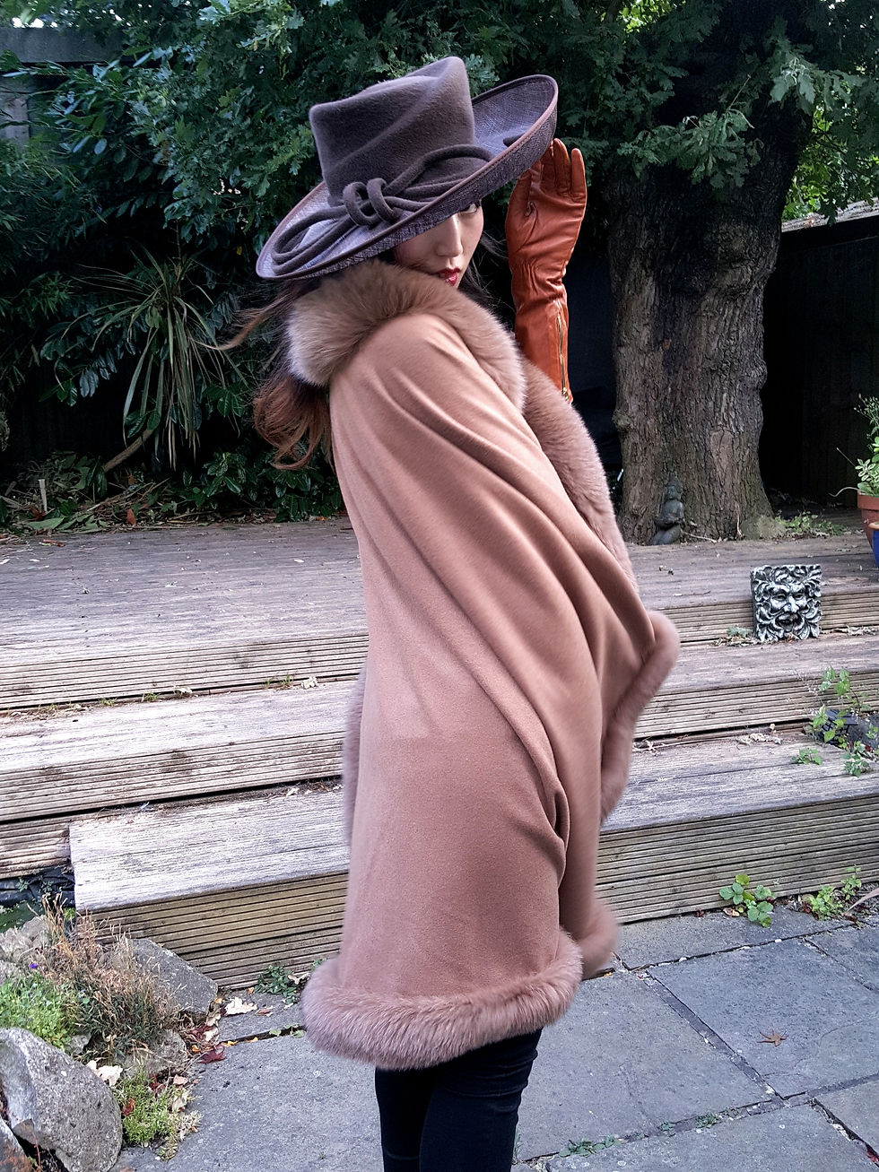 Thumbnail: Vintage Cashmere and fox designer wrap/cape