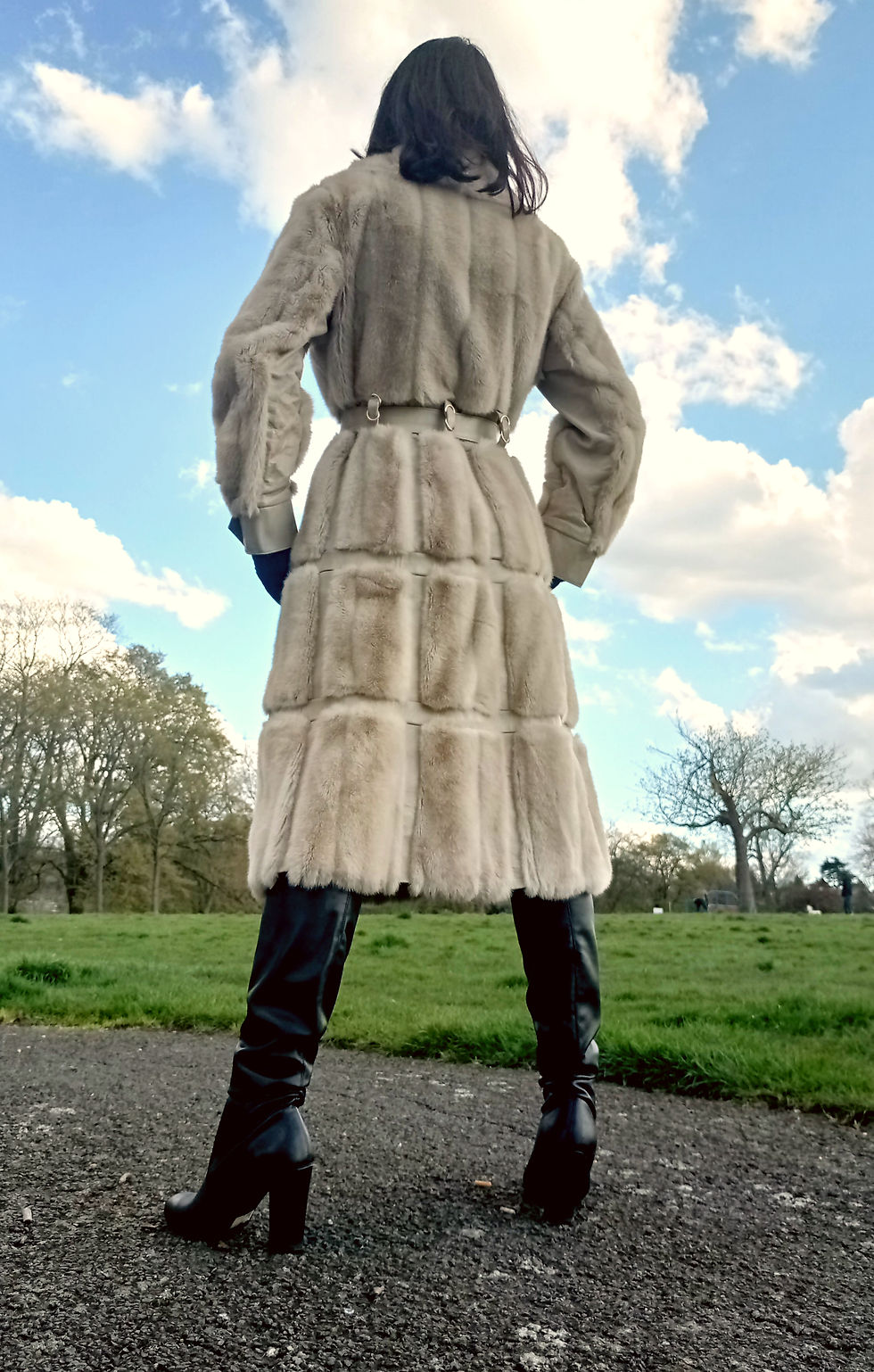 Thumbnail: Vintage 1970s luxury fit and flare faux fur and  real leather coat ivory colour