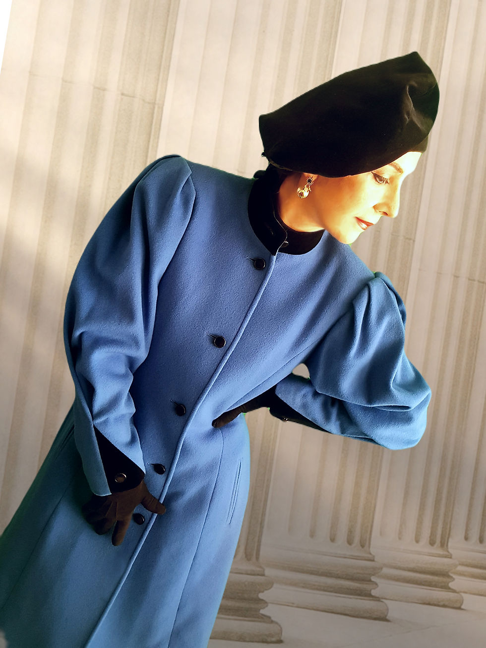 Thumbnail: Vintage Mansfield fit flare mutton sleeves coat royal blue cobalt cashmere wool