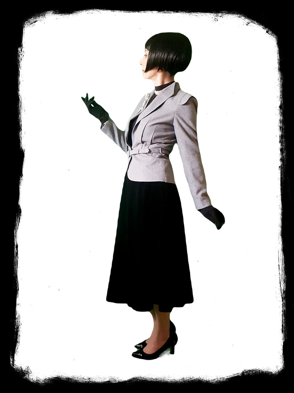 Thumbnail: 1970's does 1940s wool blend pale grey jacket- fab lapels darts & belt
