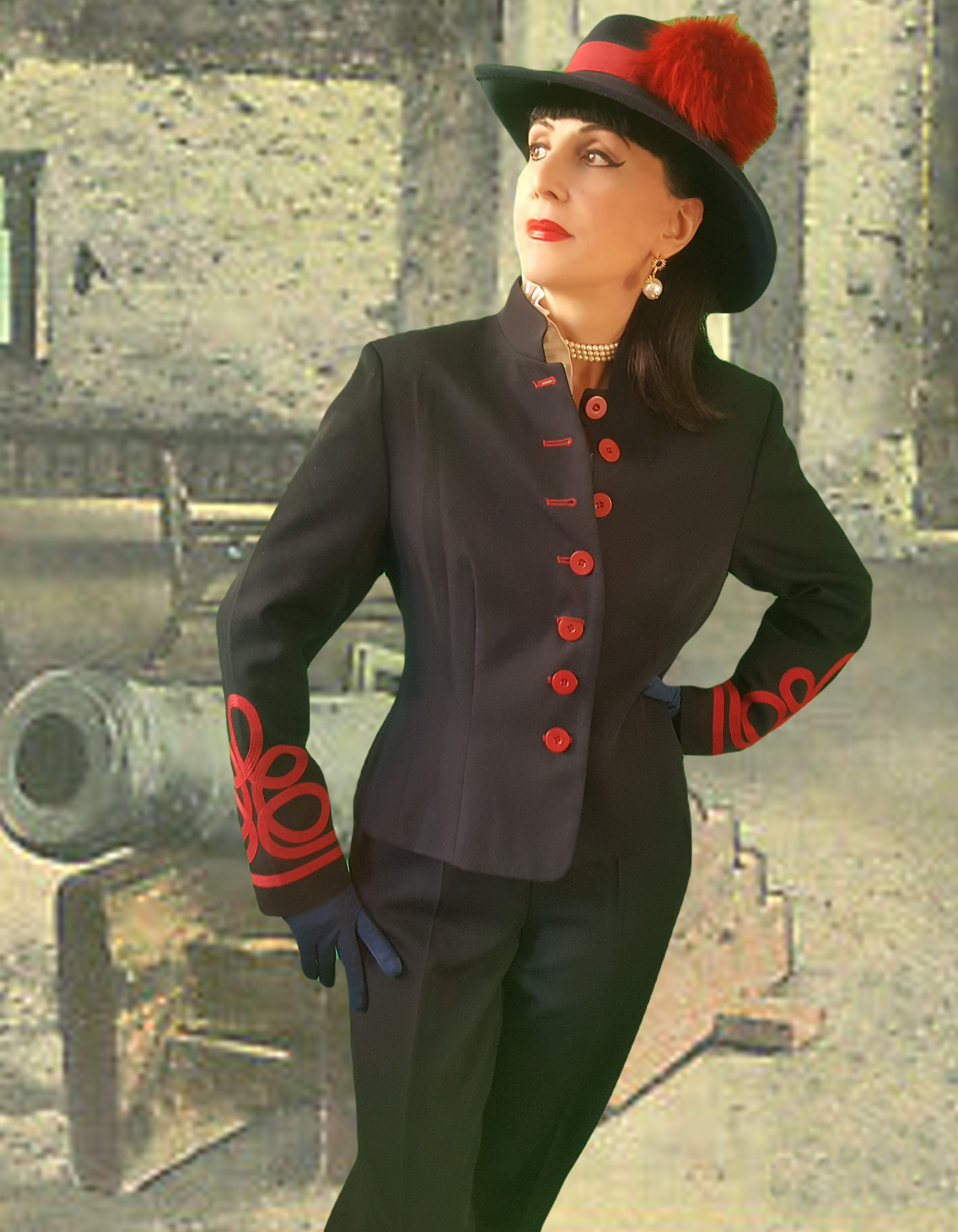 Versatile vintage military inspired 1980s Mondi suit trouser skirt options