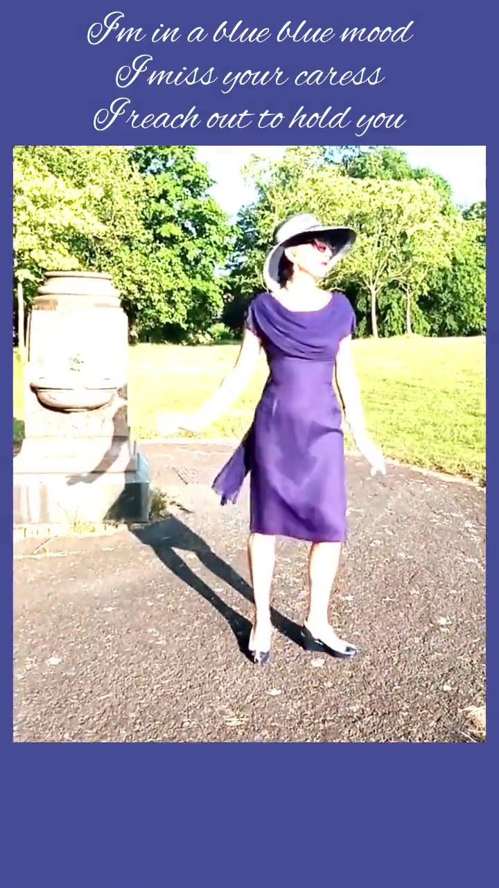 Thumbnail: Gorgeous vintage 1960s dark cornflower blue 100% silk wiggle dress train