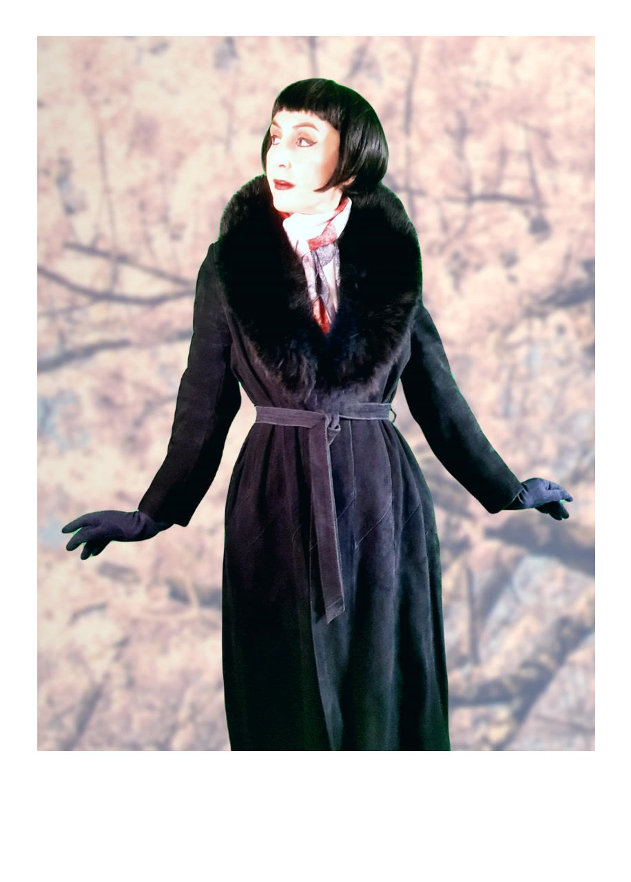 Thumbnail: Japanese made stunning vintage navy blue suede & fox collar coat 1970s