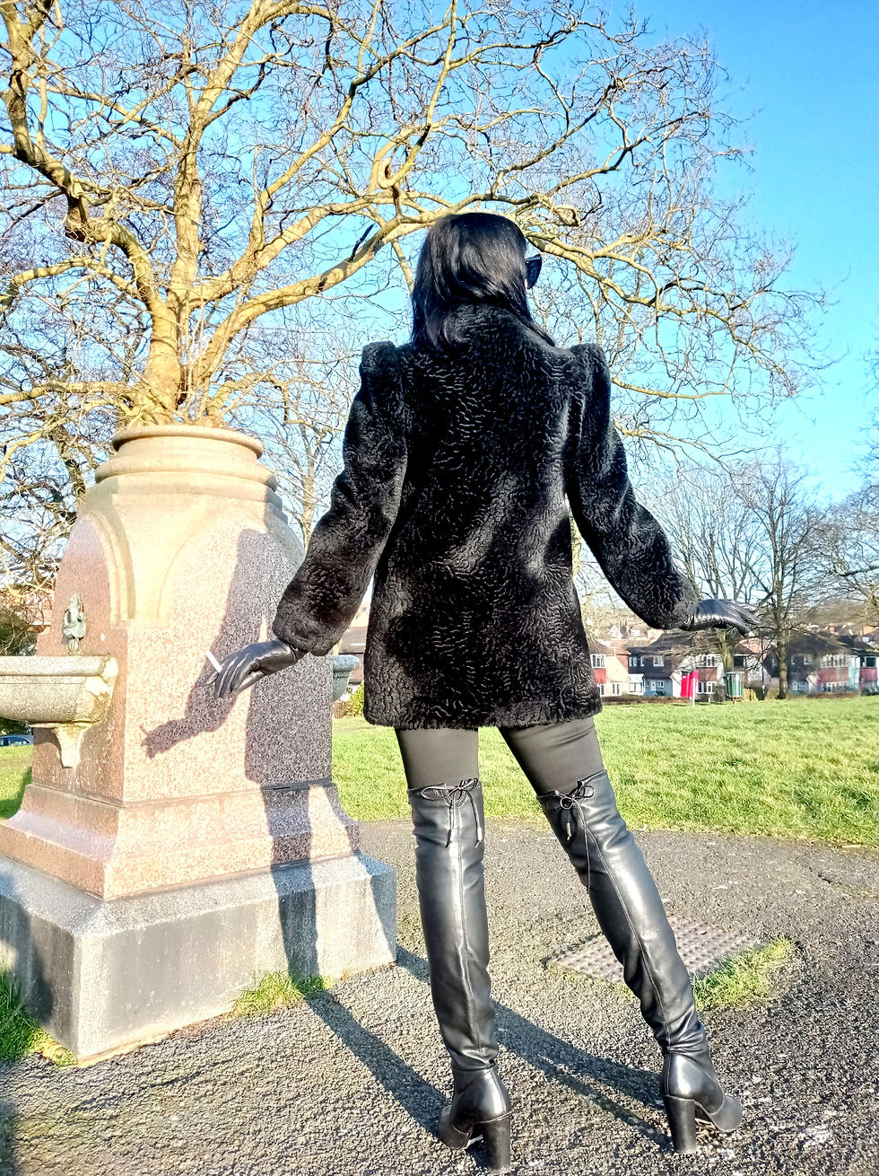 Thumbnail: Vintage 1970s does 1930s black faux fur jacket emboss texture brocade like Bib