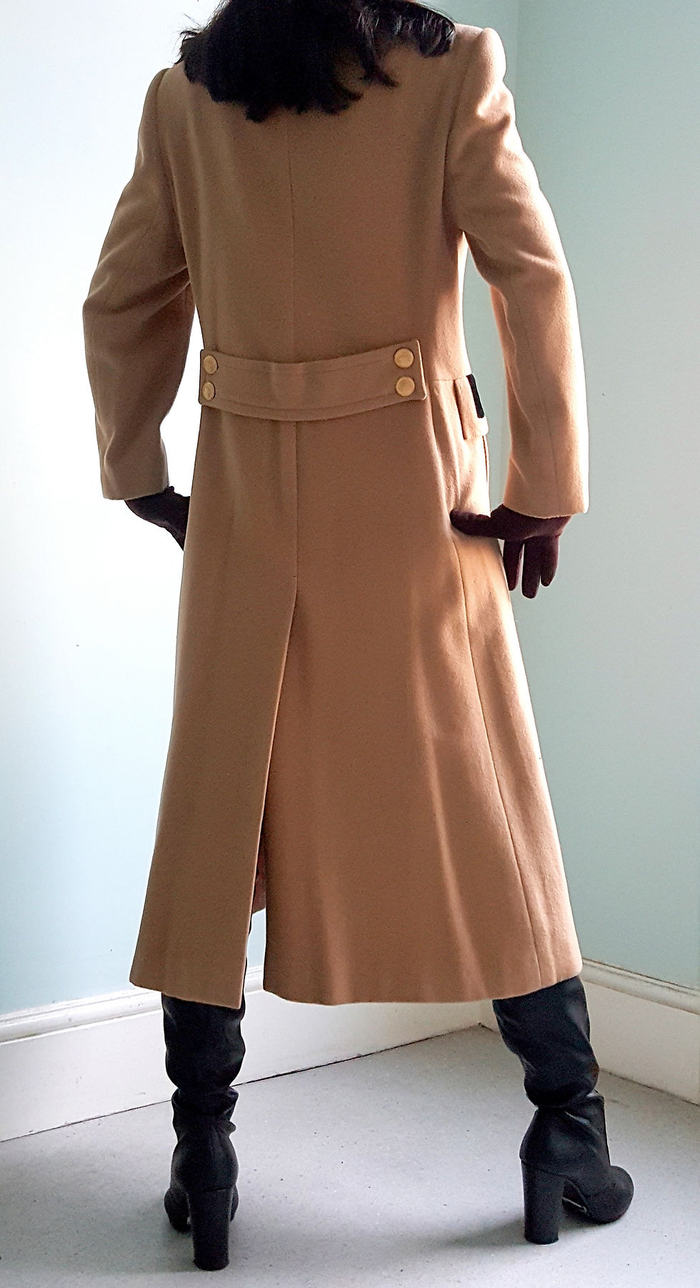 Thumbnail: Vintage Harrods Coat by Mansfield Camel Cashmere & wool & deep chocolate velvet