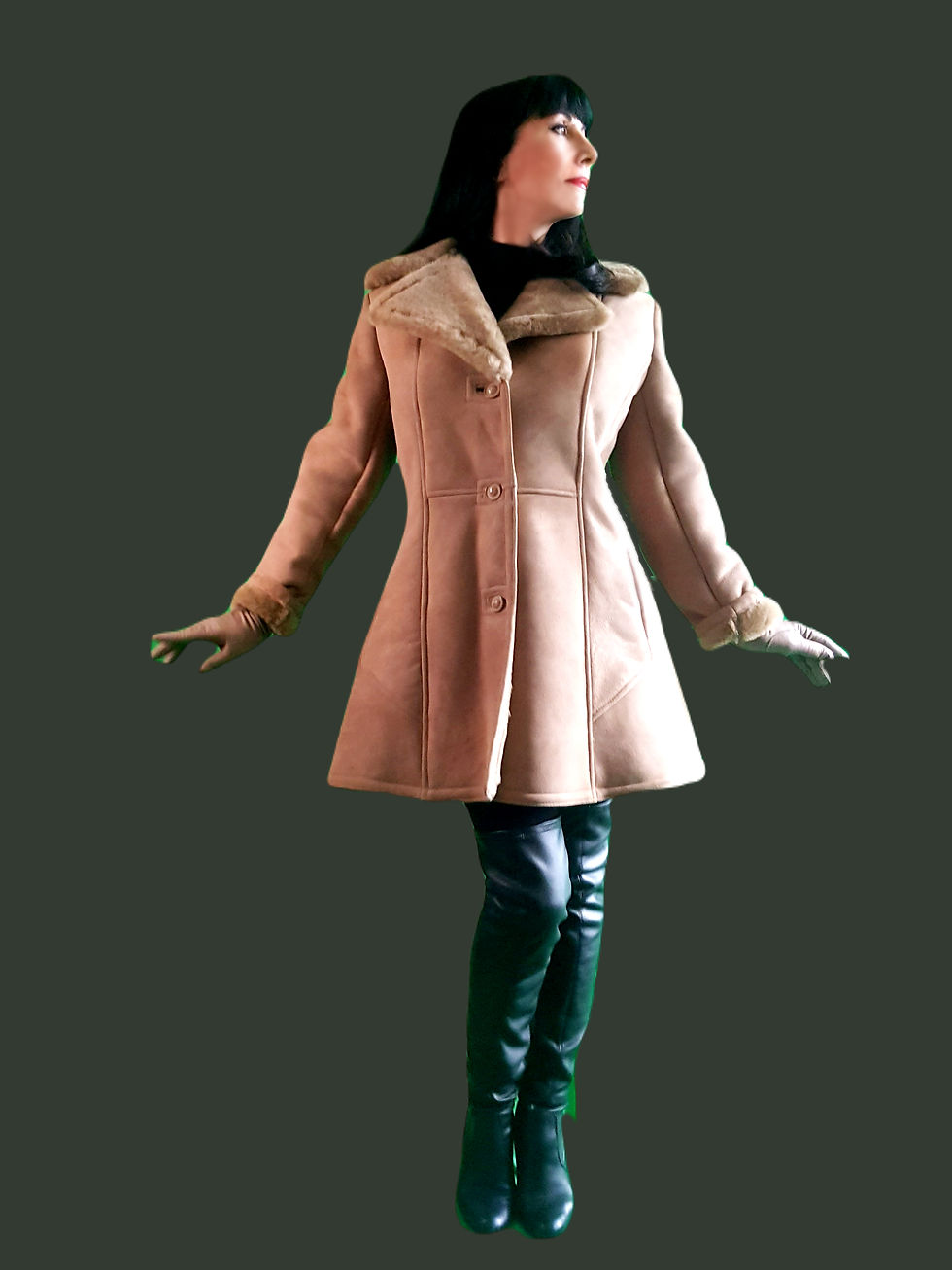 Thumbnail: vintage 1970s fit and flare pale beige uber soft sheepskin jacket / coat