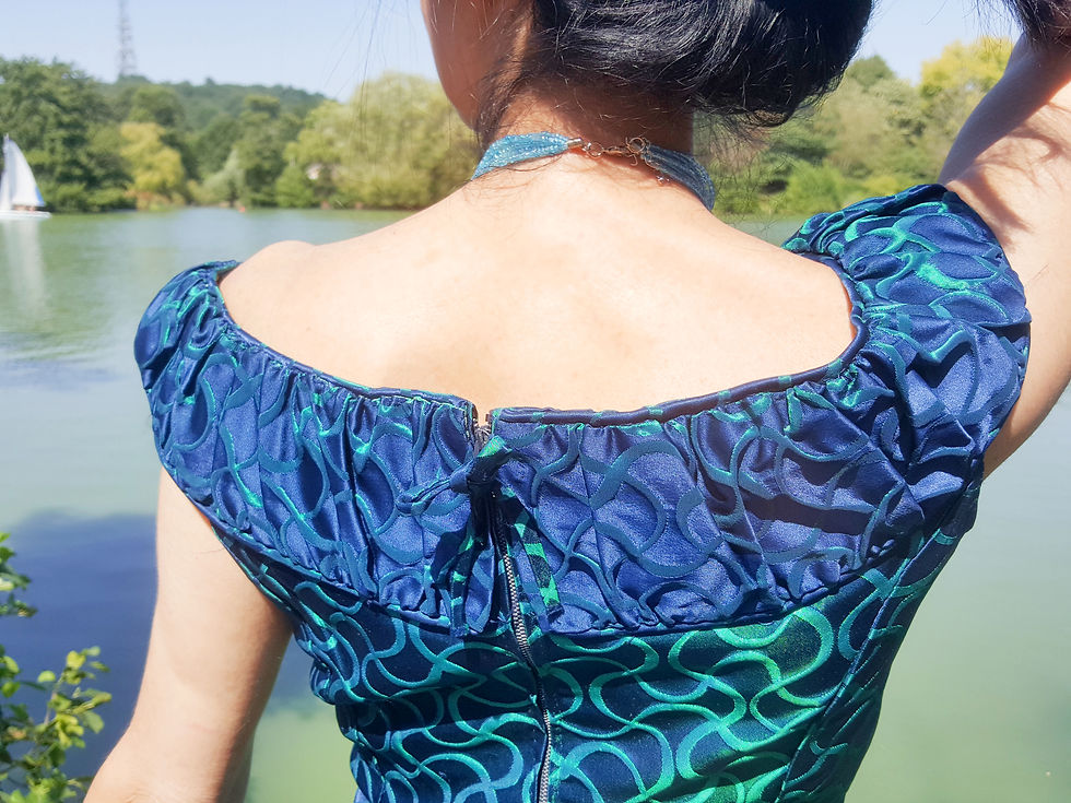 Thumbnail: 1960s vintage maxi dress iridescent aquamarine blue & emerald green mermaid Mod