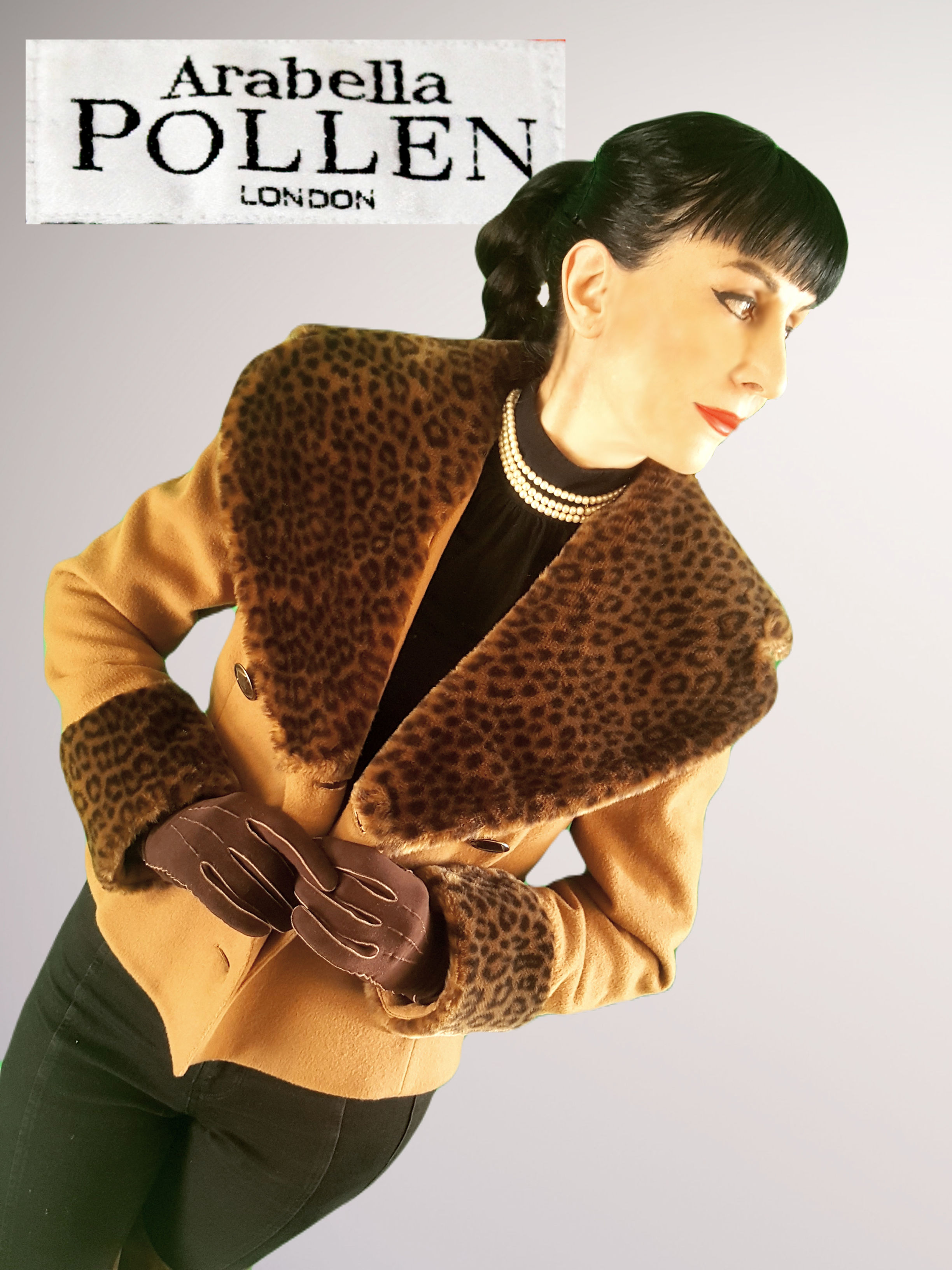 Vintage 1980s Arabella Pollen cashmere wool faux fur jacket leopard camel