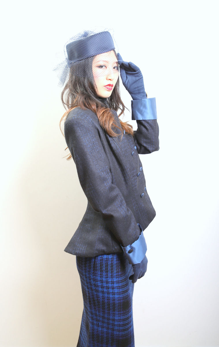 Thumbnail: Charcoal and Blue bloom weave Cashmere and Wool Jacket