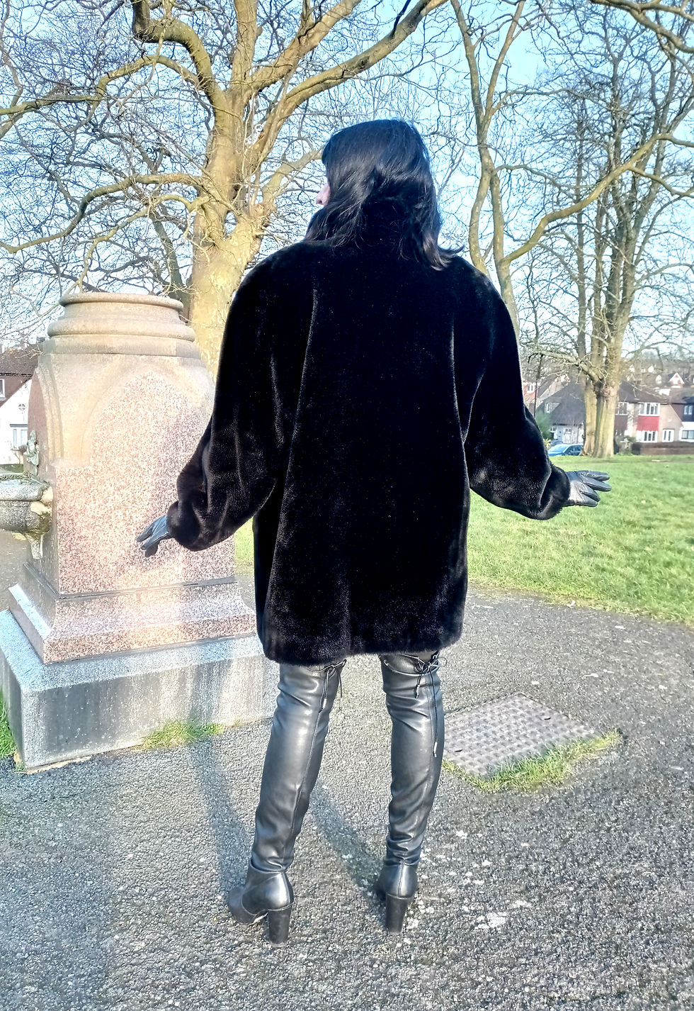 Thumbnail: Vintage sleek black 1980s luxury Michel Alexis Paris power faux fur coat
