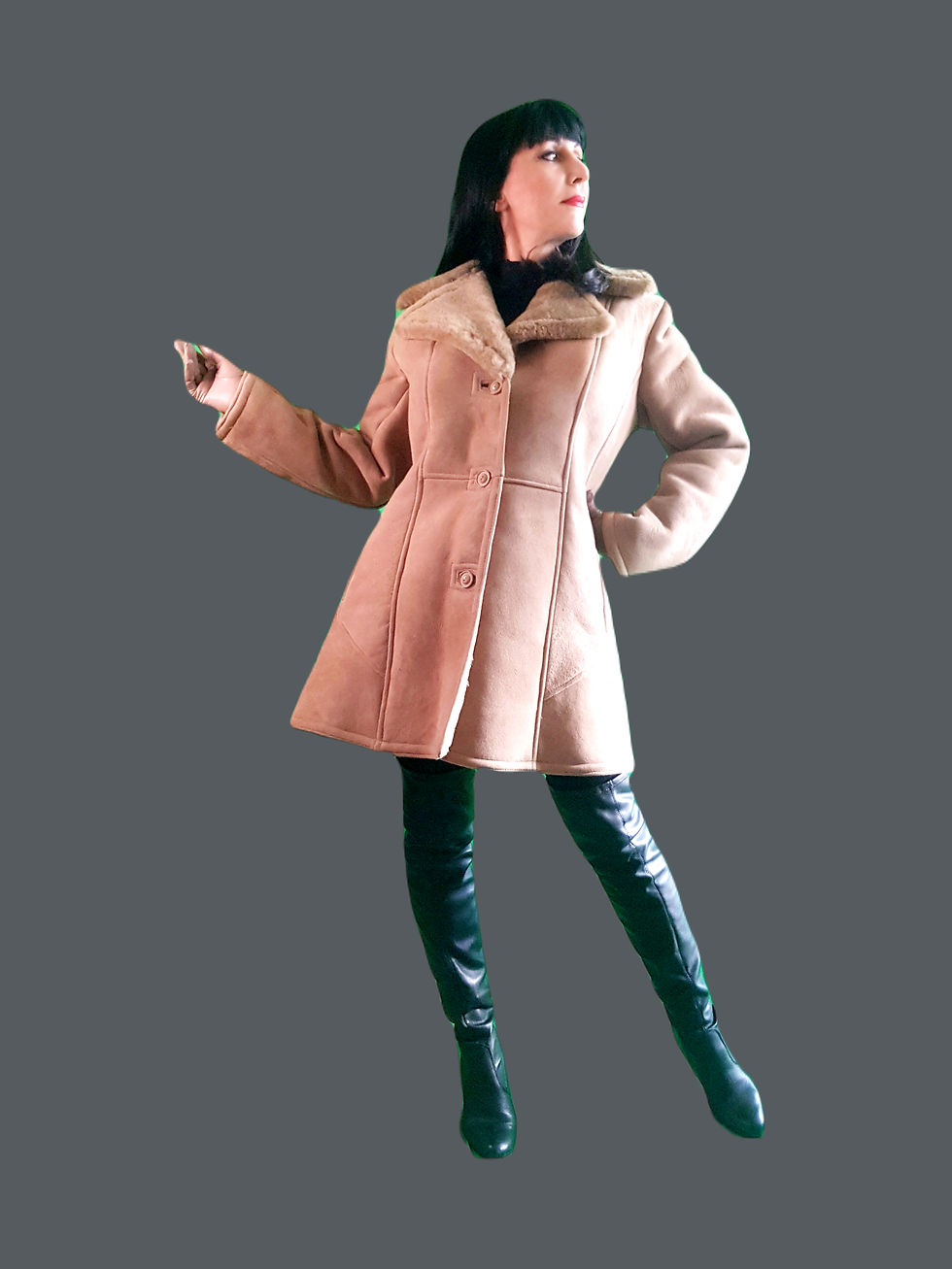 Thumbnail: vintage 1970s fit and flare pale beige uber soft sheepskin jacket / coat