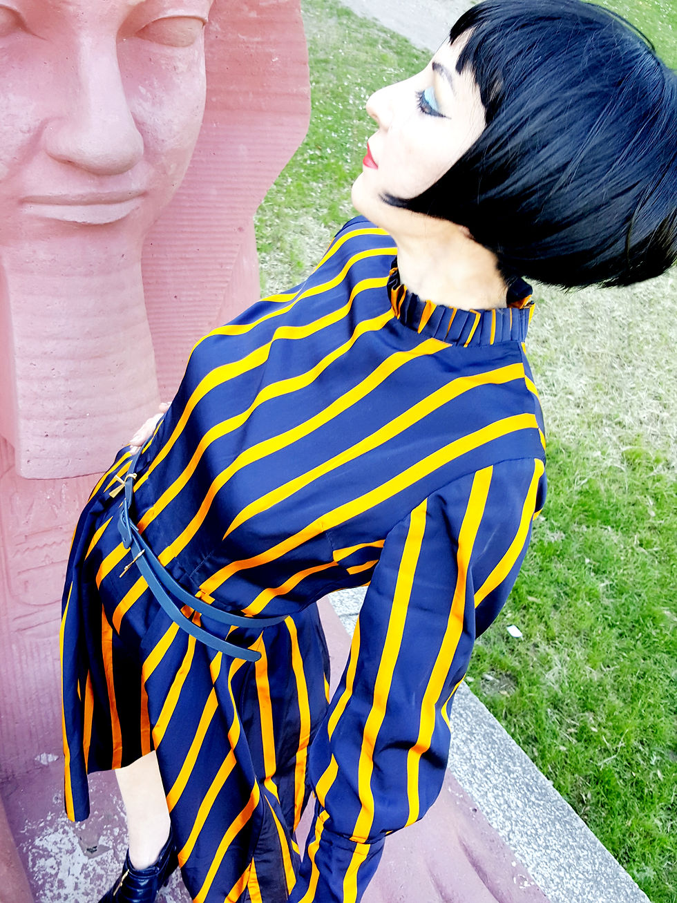 Thumbnail: Psychedelia revival late 1960s handmade taffeta Egyptian inspired taffeta dress.