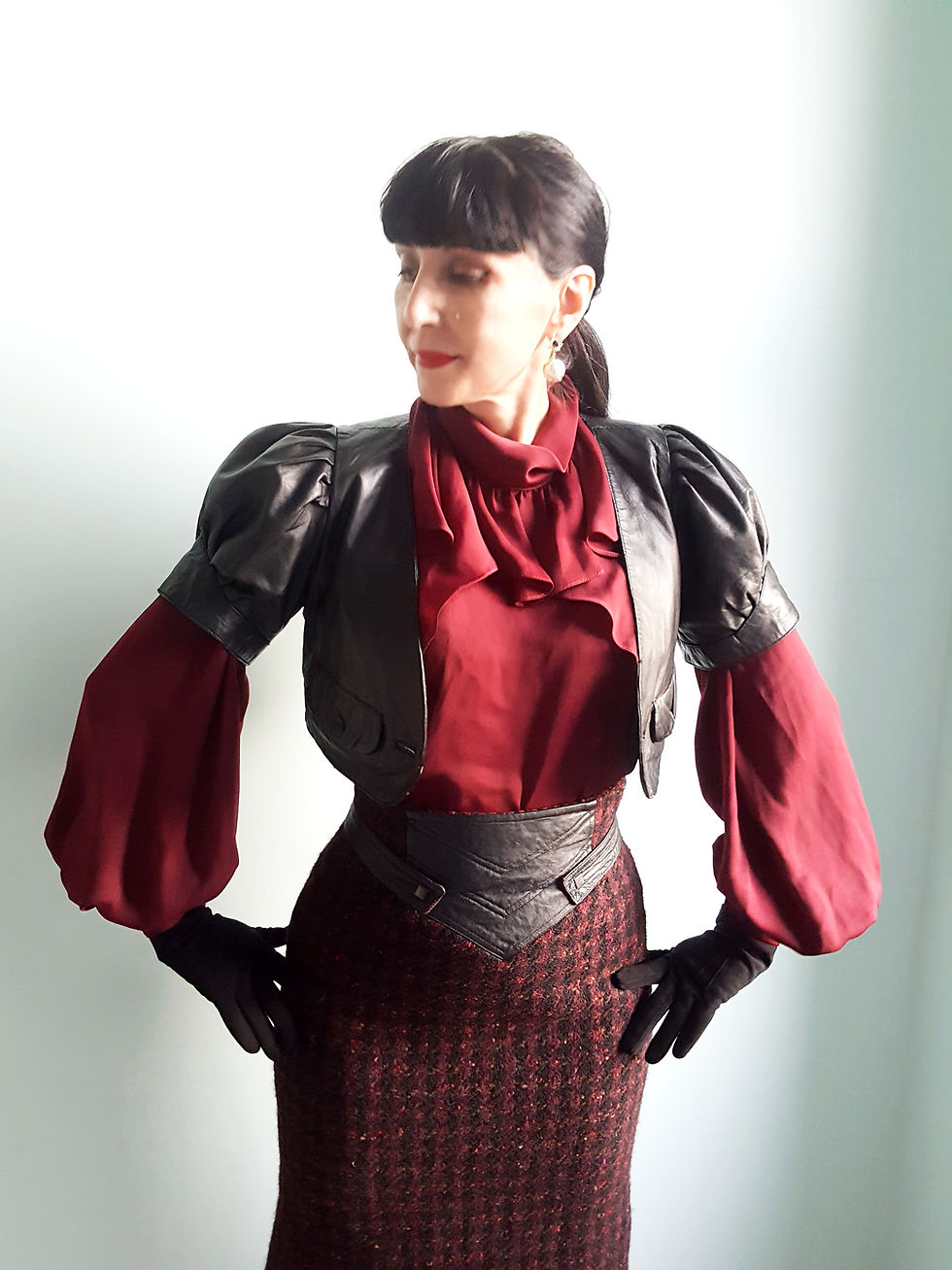 Thumbnail: Steam Punk 'Governess' tweed & leather styled outfit - vintage ensemble