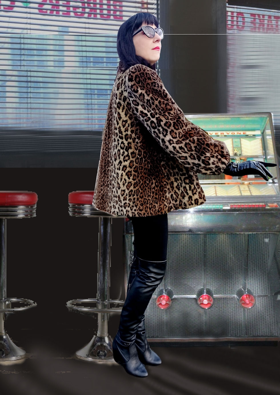 Thumbnail: 1970s does 1940s 1930s vintage leopard faux fur jacket swing short tie scarf