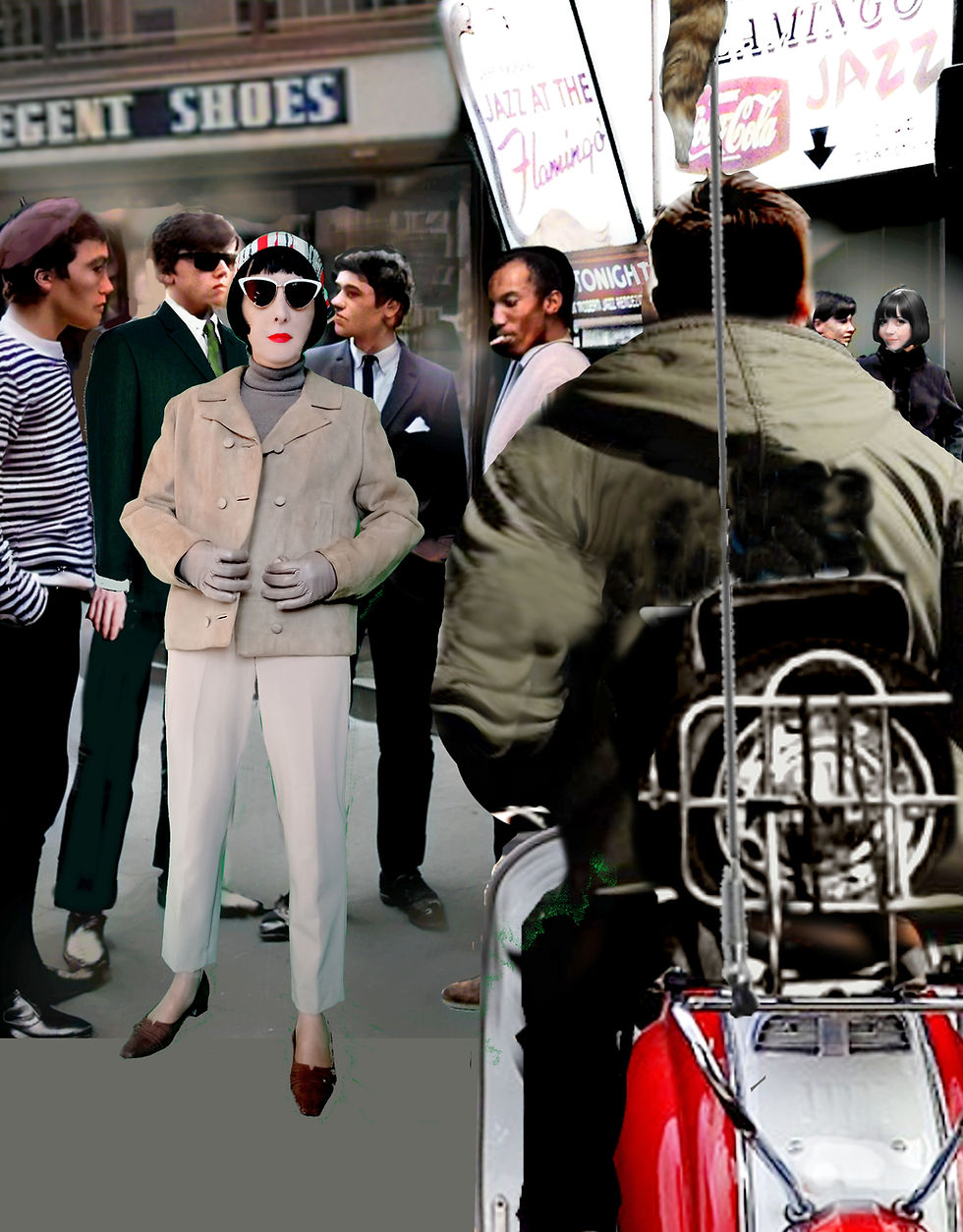 Thumbnail: Vintage 1960s Cherry of London pale beige MOD suede jacket double breasted plus