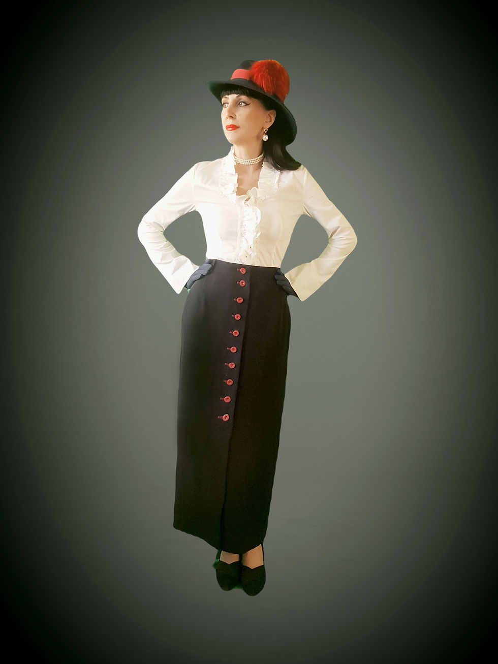 Thumbnail: Versatile vintage military inspired 1980s Mondi suit trouser skirt options