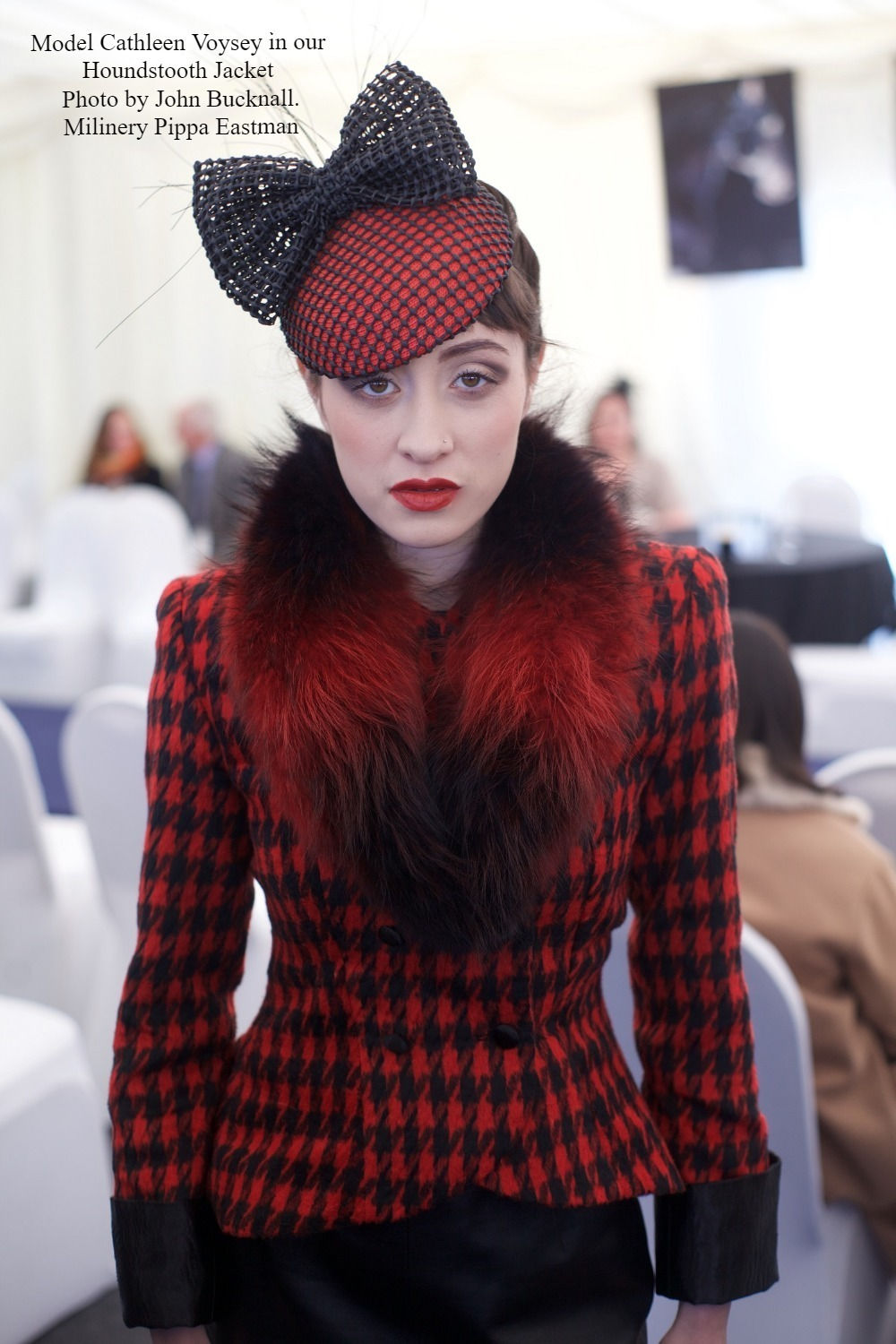 Red Houndstooth Tufted Wool Jacket