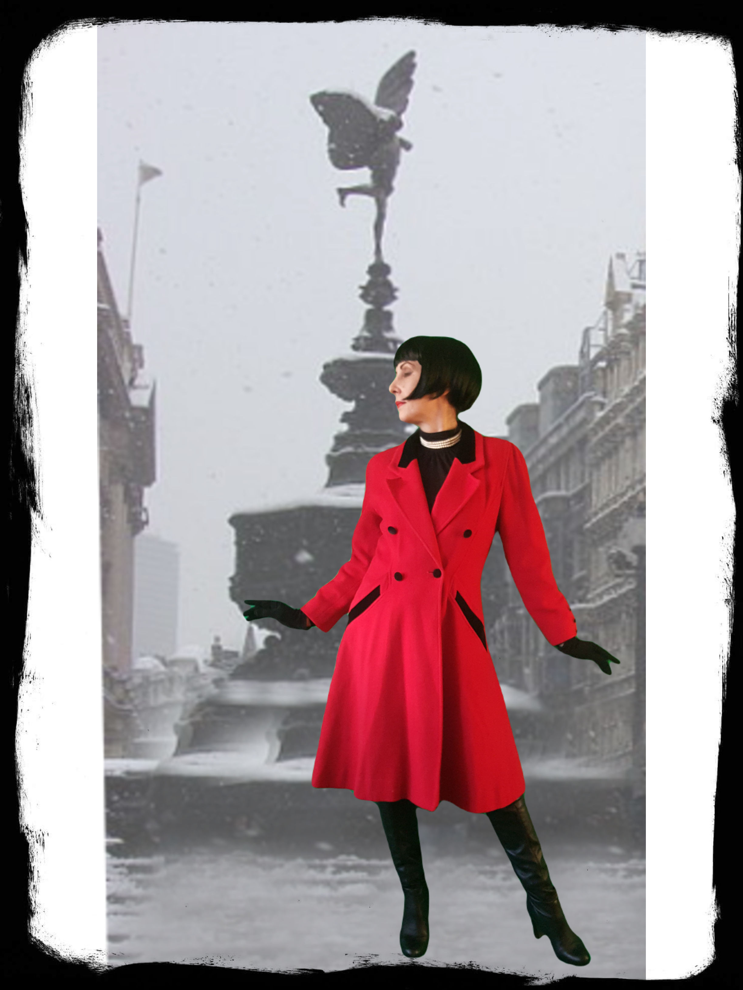 Red Mansfield Riding/equestrian inspired coat with black velvet accents
