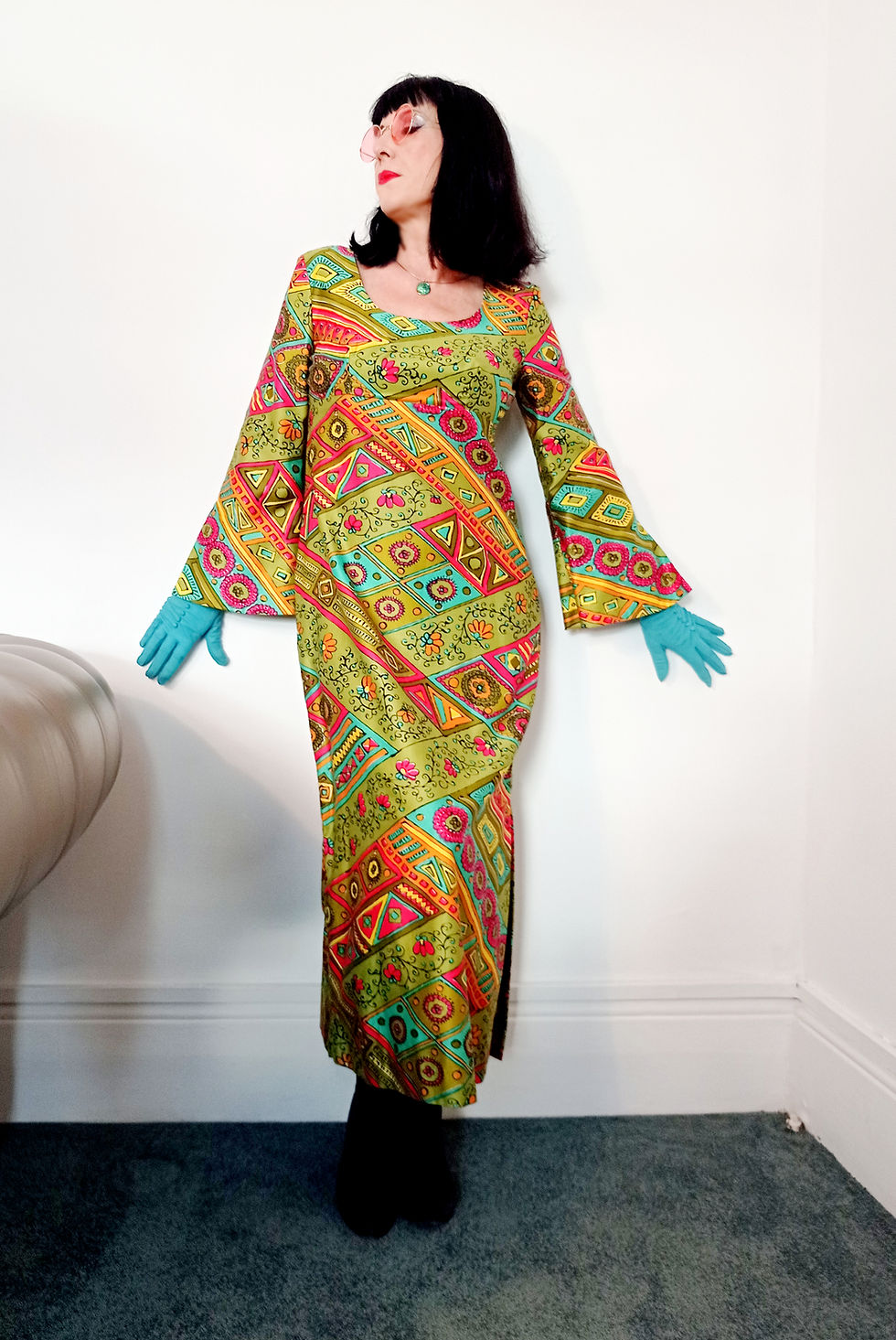Thumbnail: Vintage 1960s 1970s Psychedelic Maxi Dress - Dollyrockers Samuel Sherman