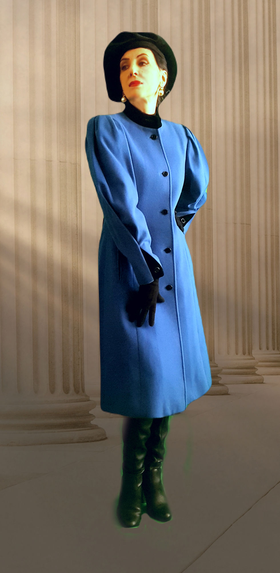 Thumbnail: Vintage Mansfield fit flare mutton sleeves coat royal blue cobalt cashmere wool