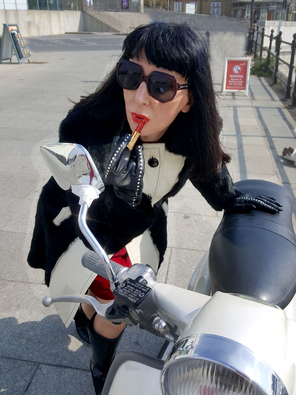 Thumbnail: Vintage 1960s Mod monochrome ivory patent leather & glossy black coney fur coat