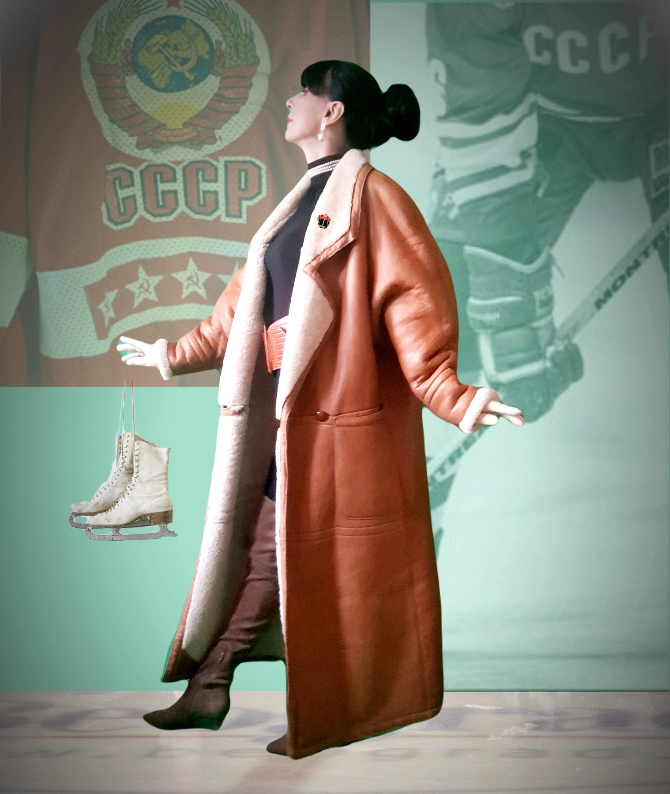 Vintage 1980s 1990s Gavin Brown designer tan leather sheepskin ankle cocoon coat