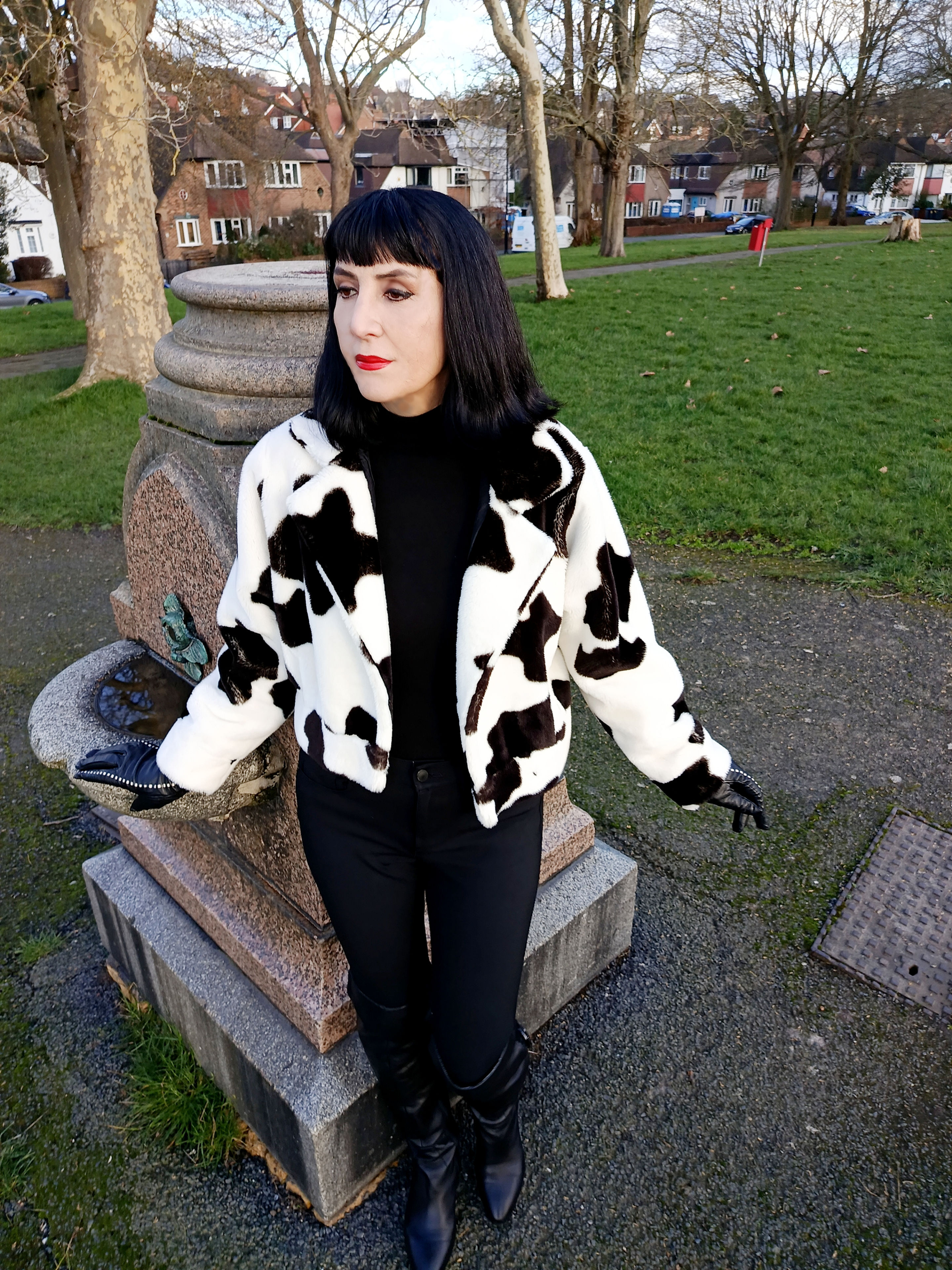 Vintage Apparence 1990s Paris black & white faux fur cowprint jacket luxury