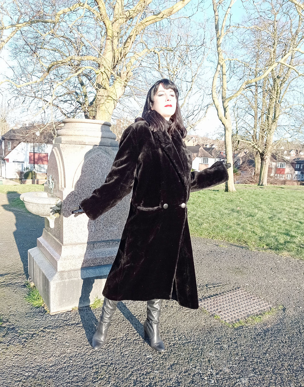 Thumbnail: Vintage Goth 1980s 1990s luxury faux fur Apparence long straight black coat