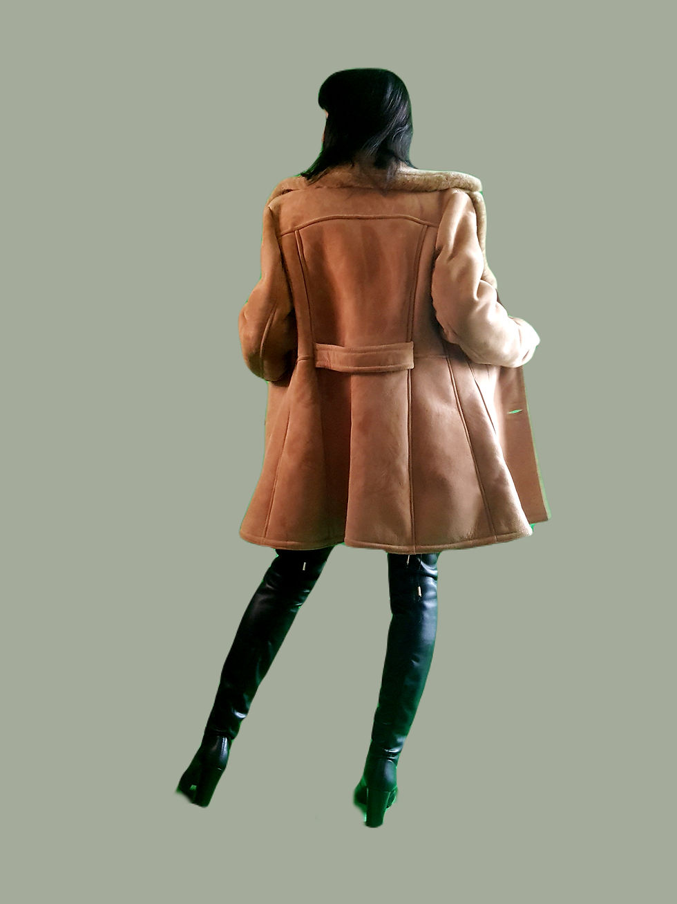 Thumbnail: vintage 1970s fit and flare pale beige uber soft sheepskin jacket / coat
